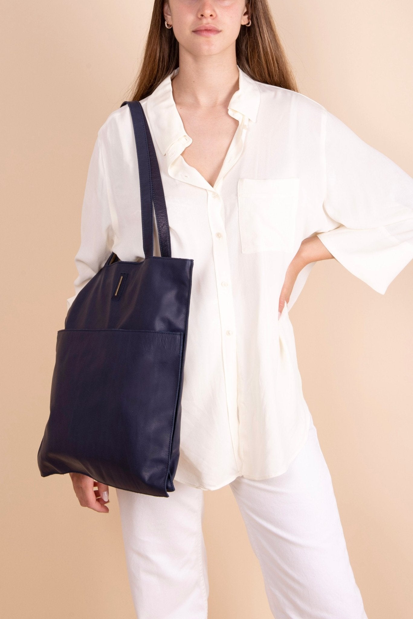 New shopper mousse navy - shopper in pelle blu - Marta Ray