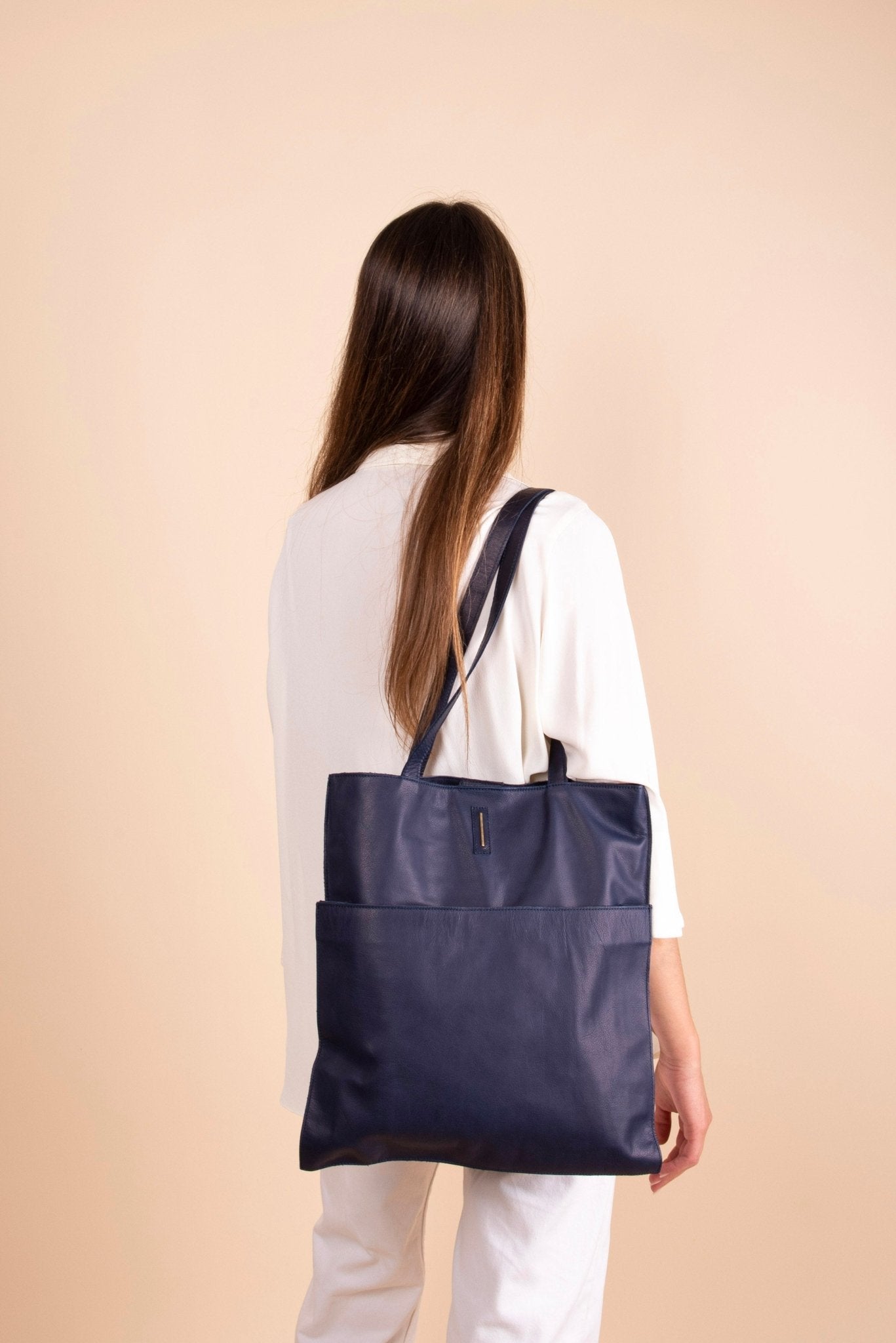 New shopper mousse navy - shopper in pelle blu - Marta Ray