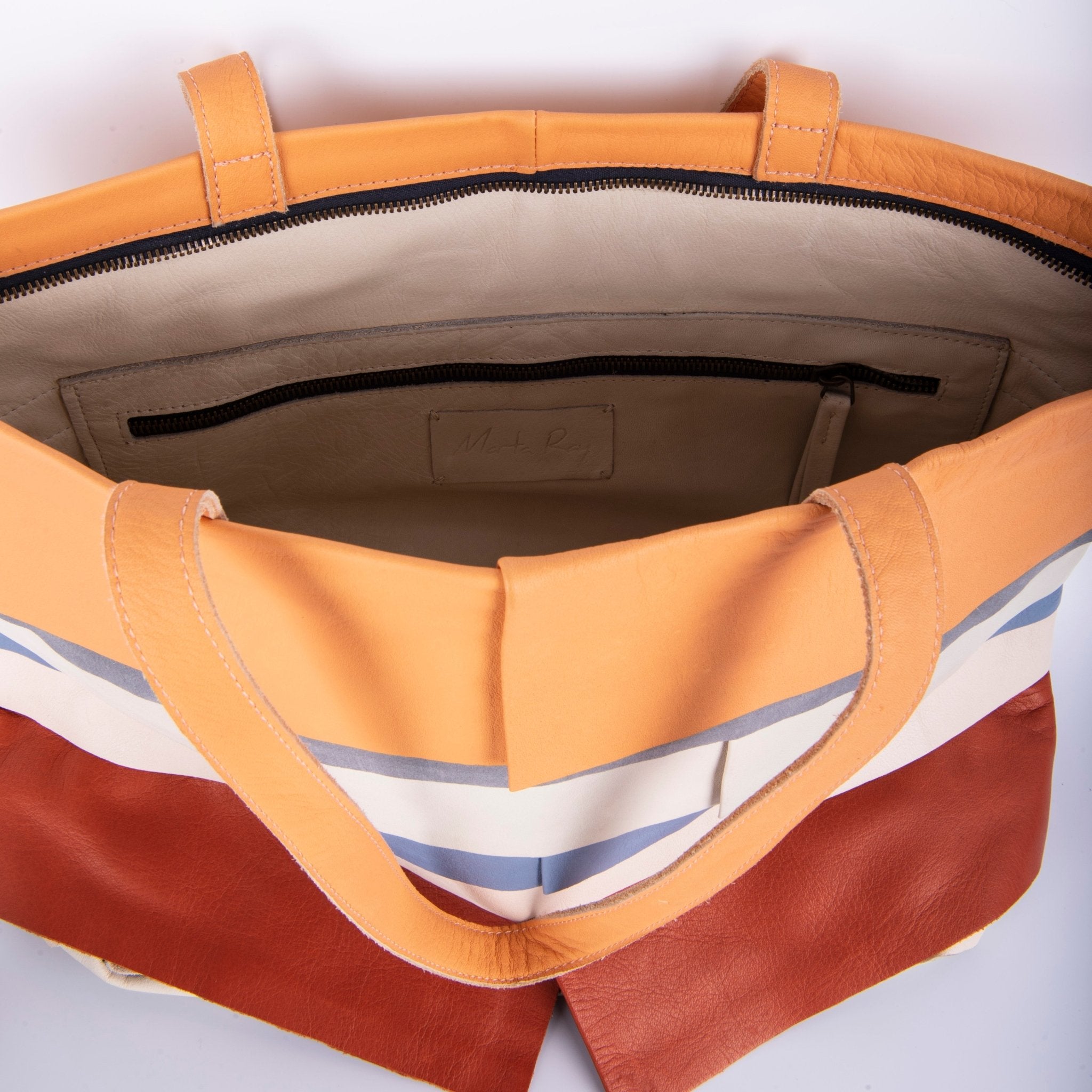 Pepita pantone mix 3 - borsa shopping in pelle bianca arancione - Marta Ray