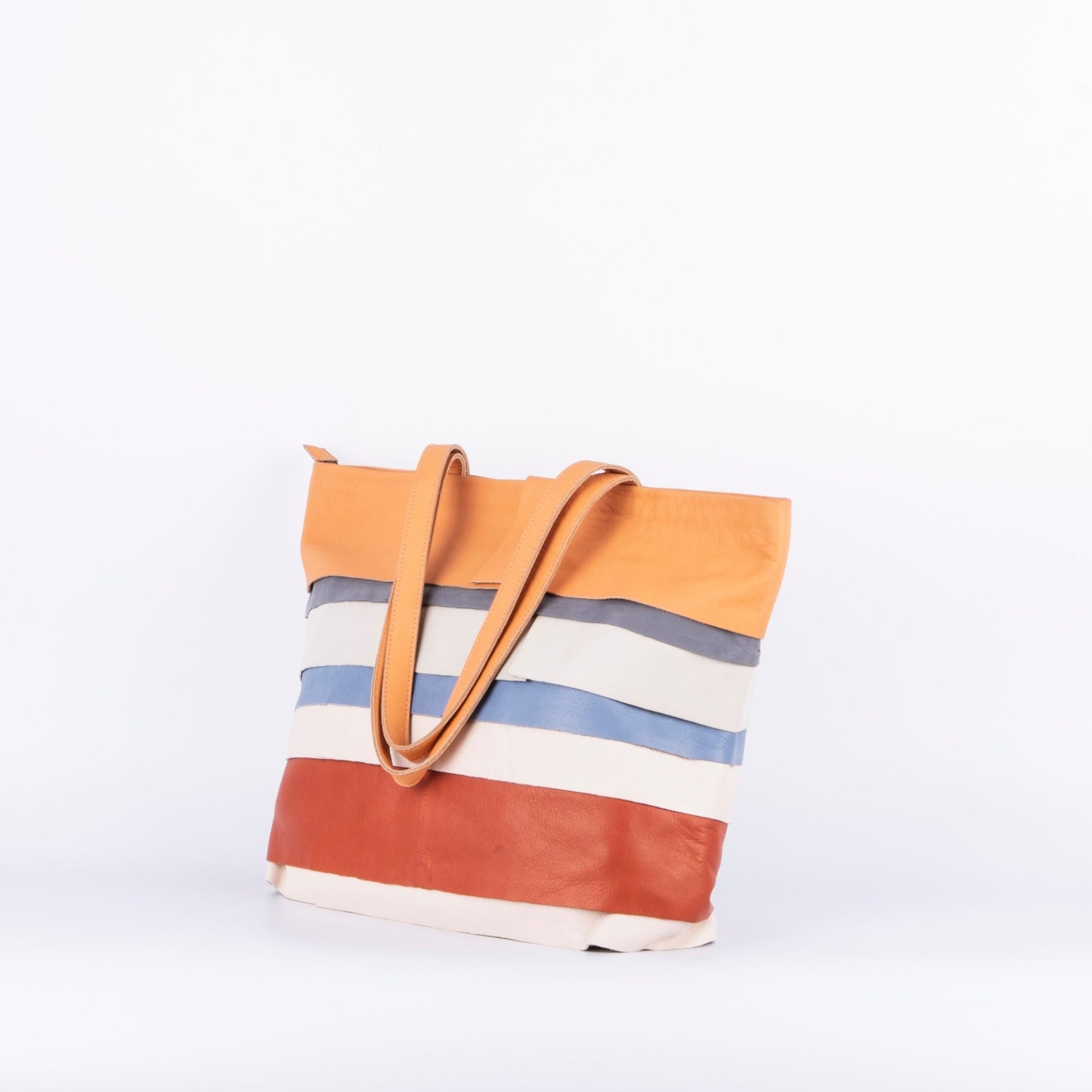 Pepita pantone mix 3 - borsa shopping in pelle bianca arancione - Marta Ray