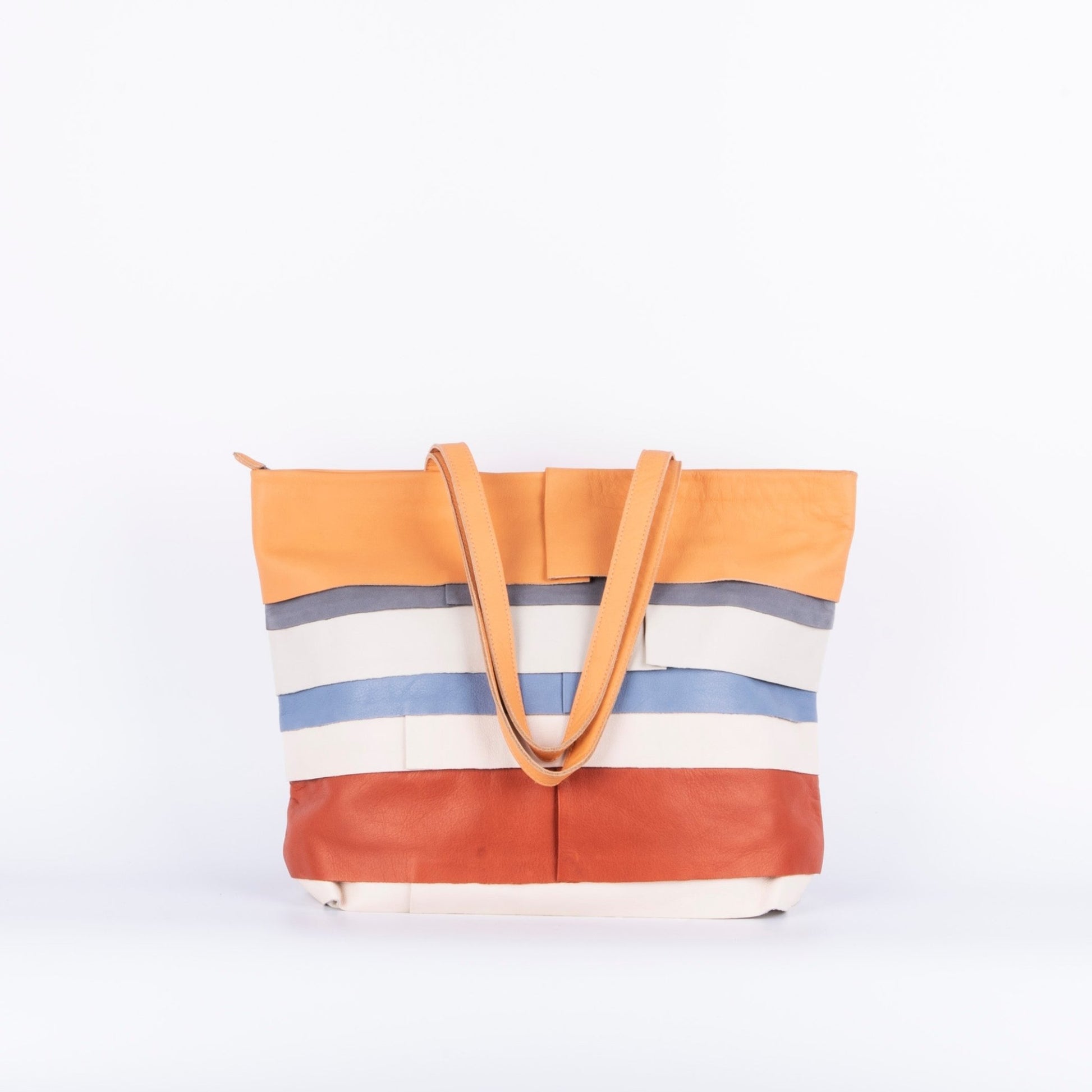 Pepita pantone mix 3 - borsa shopping in pelle bianca arancione - Marta Ray