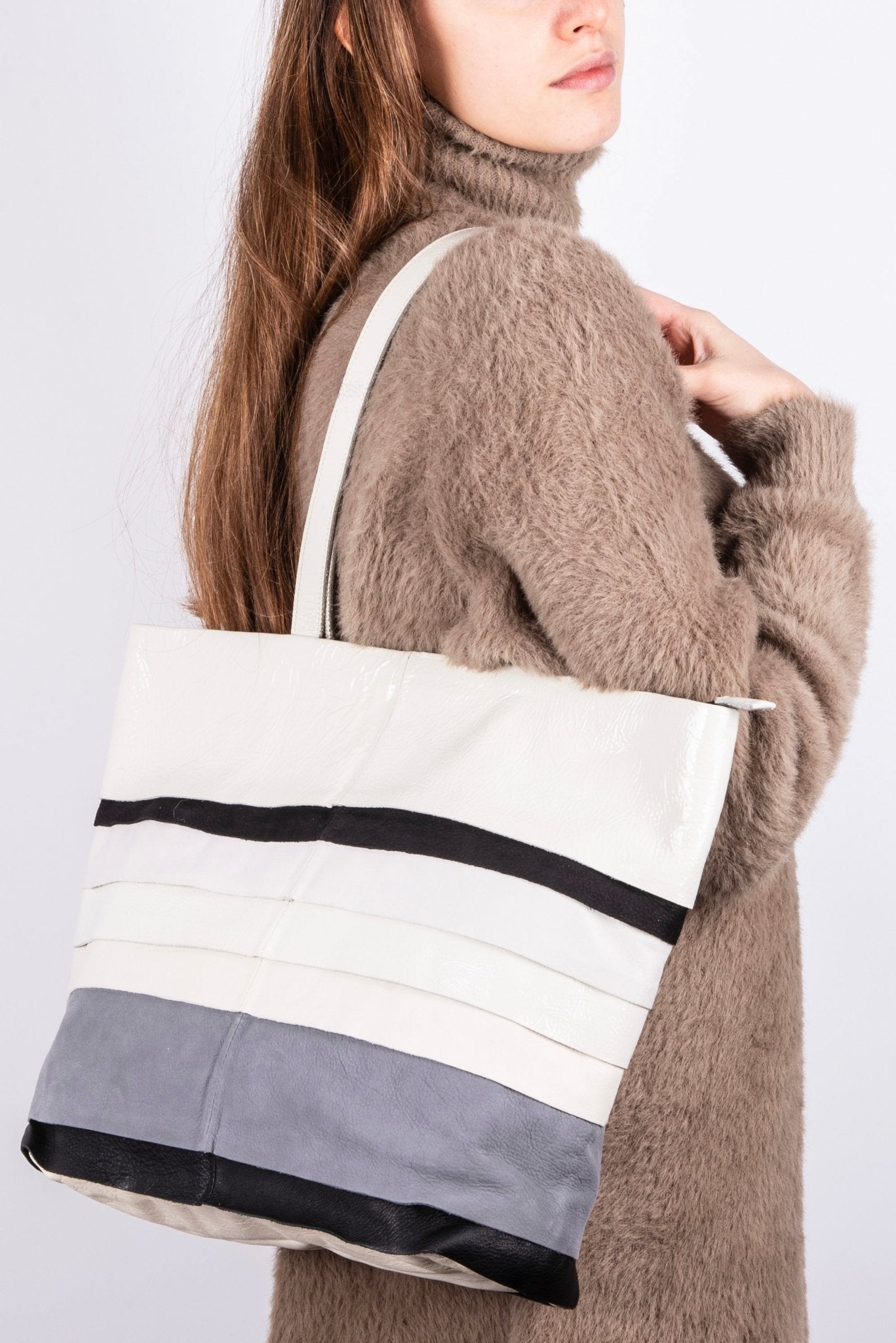 Pepita pantone mix 4 - borsa shopping in pelle bianca grigia - Marta Ray