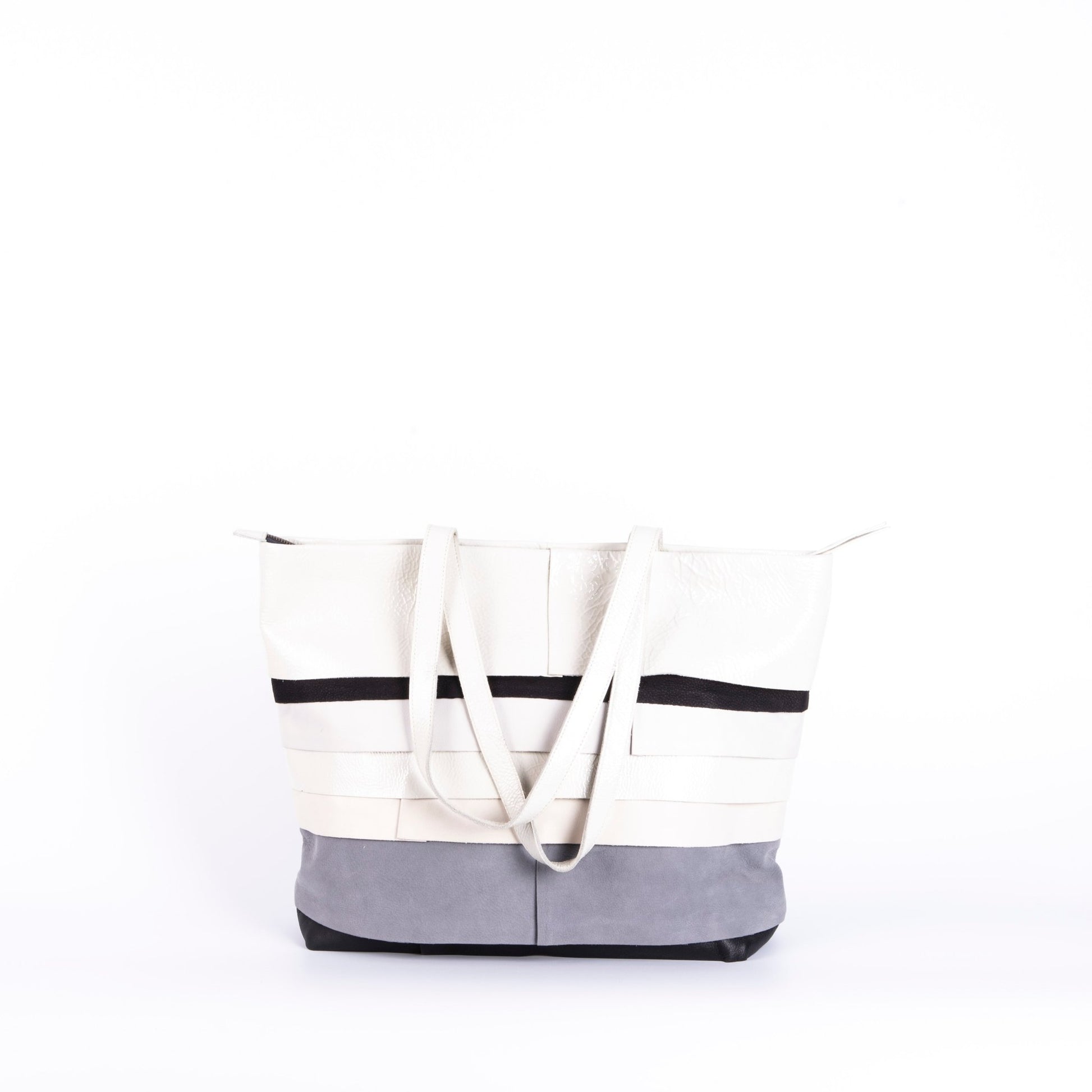 Pepita pantone mix 4 - borsa shopping in pelle bianca grigia - Marta Ray
