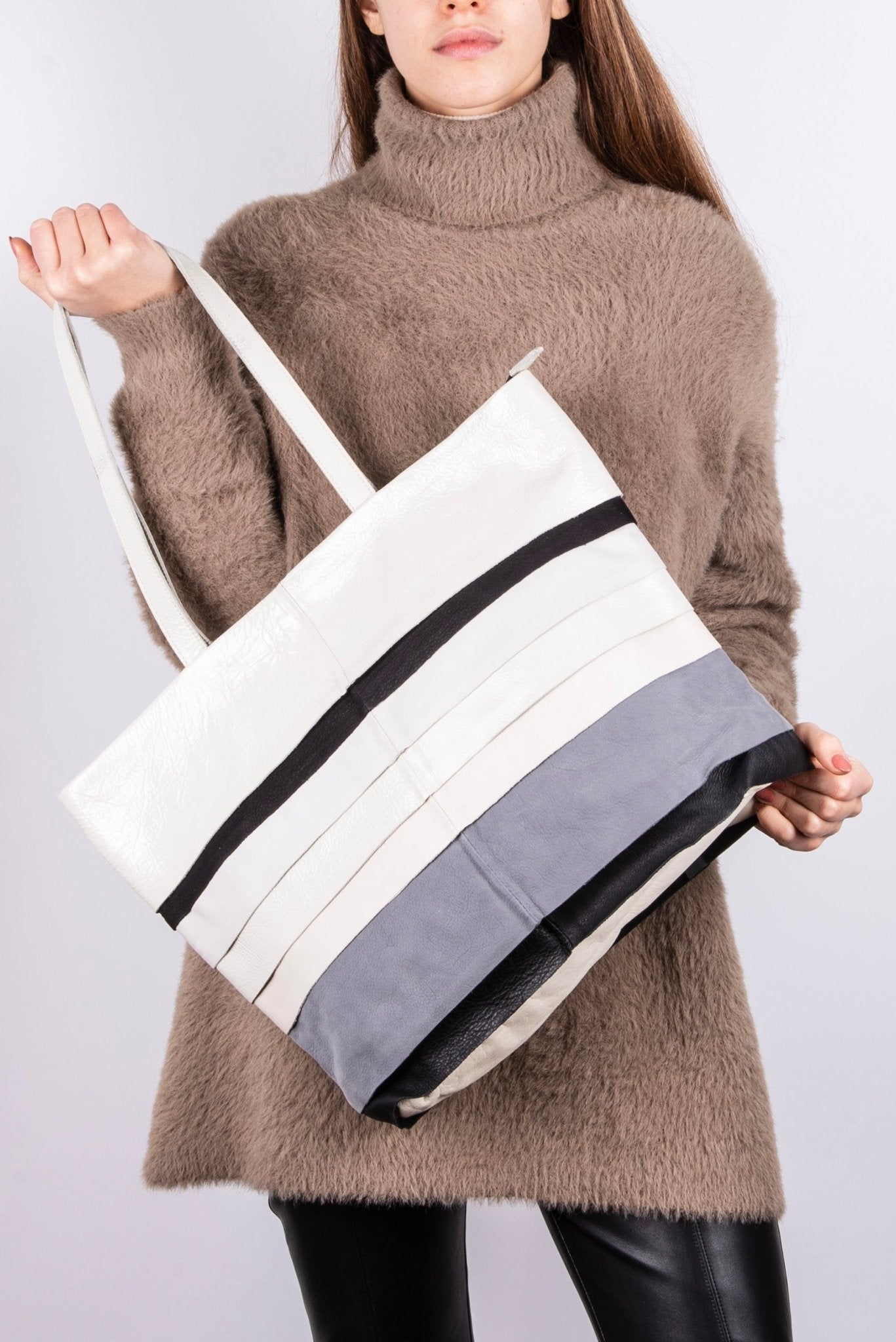 Pepita pantone mix 4 - borsa shopping in pelle bianca grigia - Marta Ray