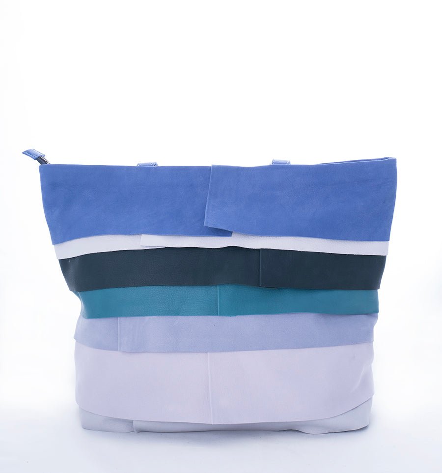 Pepita pantone mix2 - borsa shopping in pelle blu e verde - Marta Ray