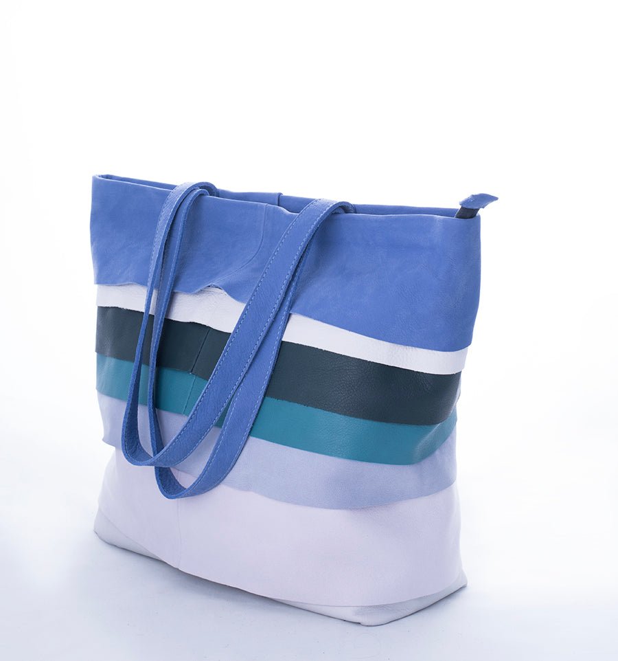 Pepita pantone mix2 - borsa shopping in pelle blu e verde - Marta Ray