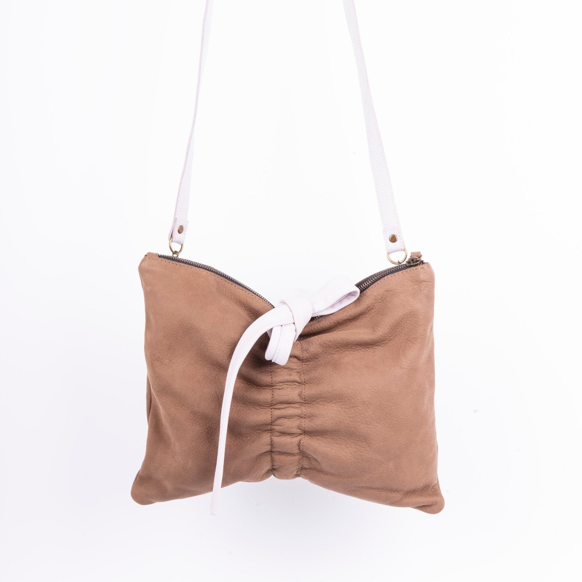 Pilar bicolor long beach fango provenza - piattina a tracolla in pelle marrone - Marta Ray