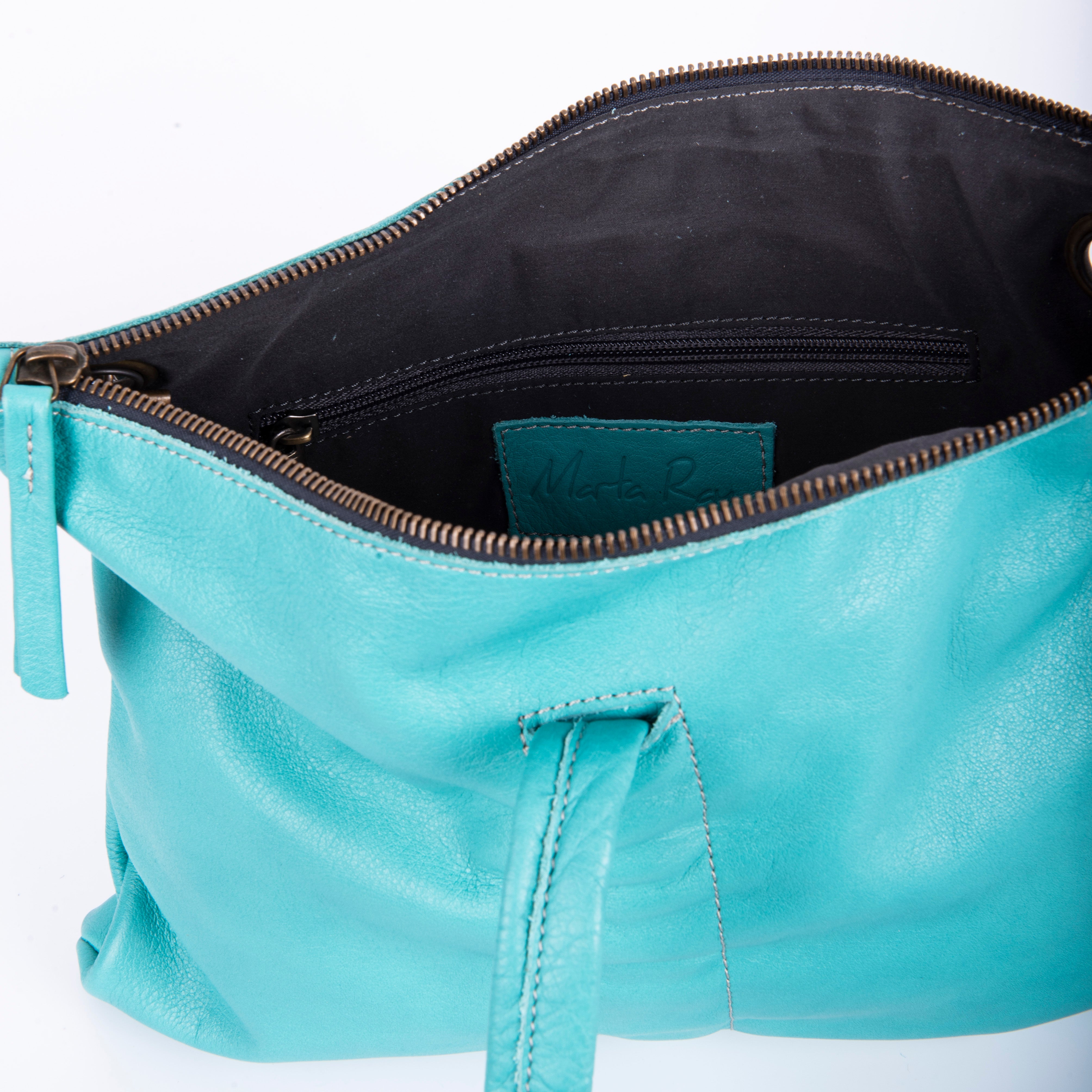Pilar mousse turquoise - blue leather shoulder strap