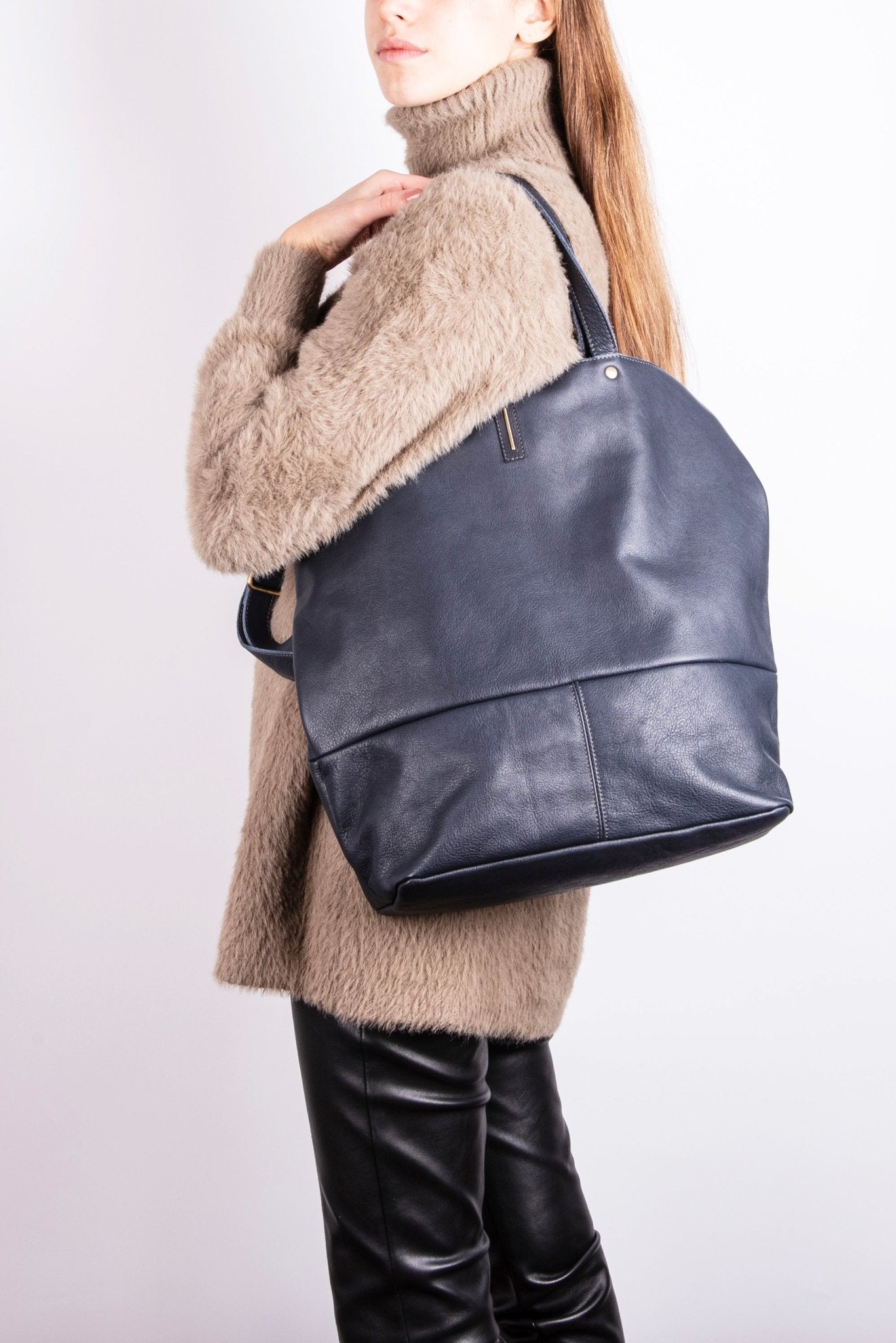 Pola mousse notte - borsa a cartella in pelle morbida blu - Marta Ray