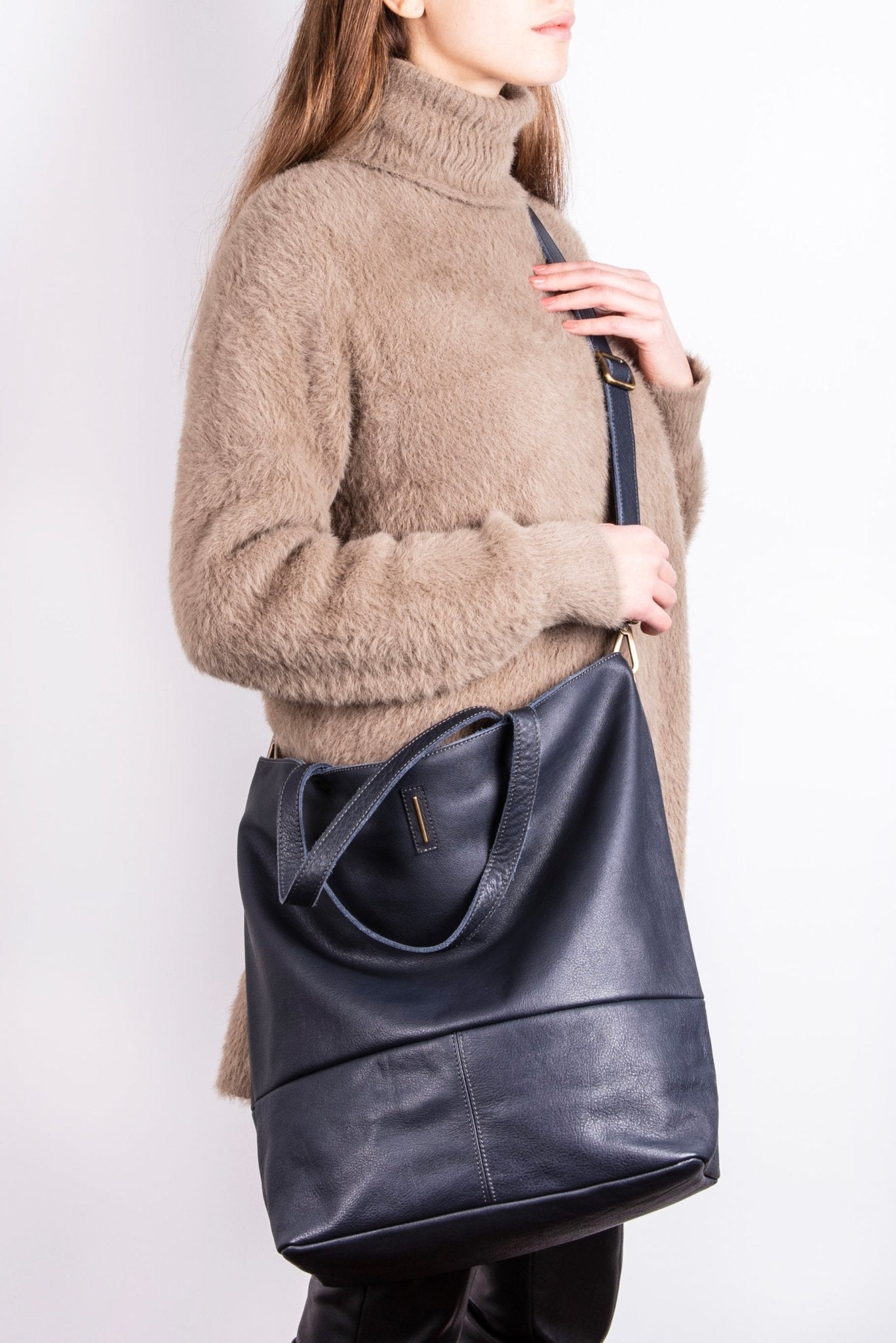 Pola mousse notte - borsa a cartella in pelle morbida blu - Marta Ray