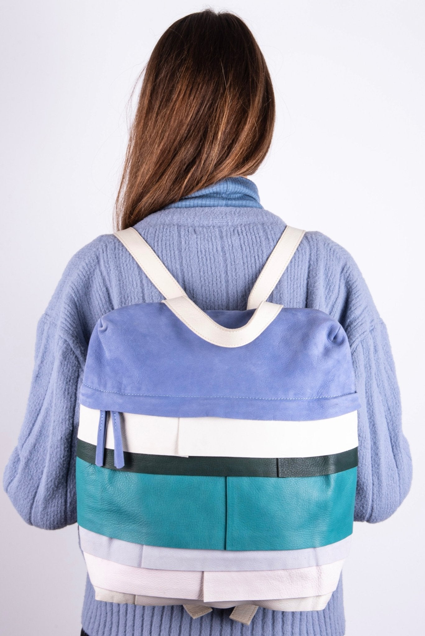 Raquel pantone mix 2 - zaino in pelle blu bianco celeste - Marta Ray
