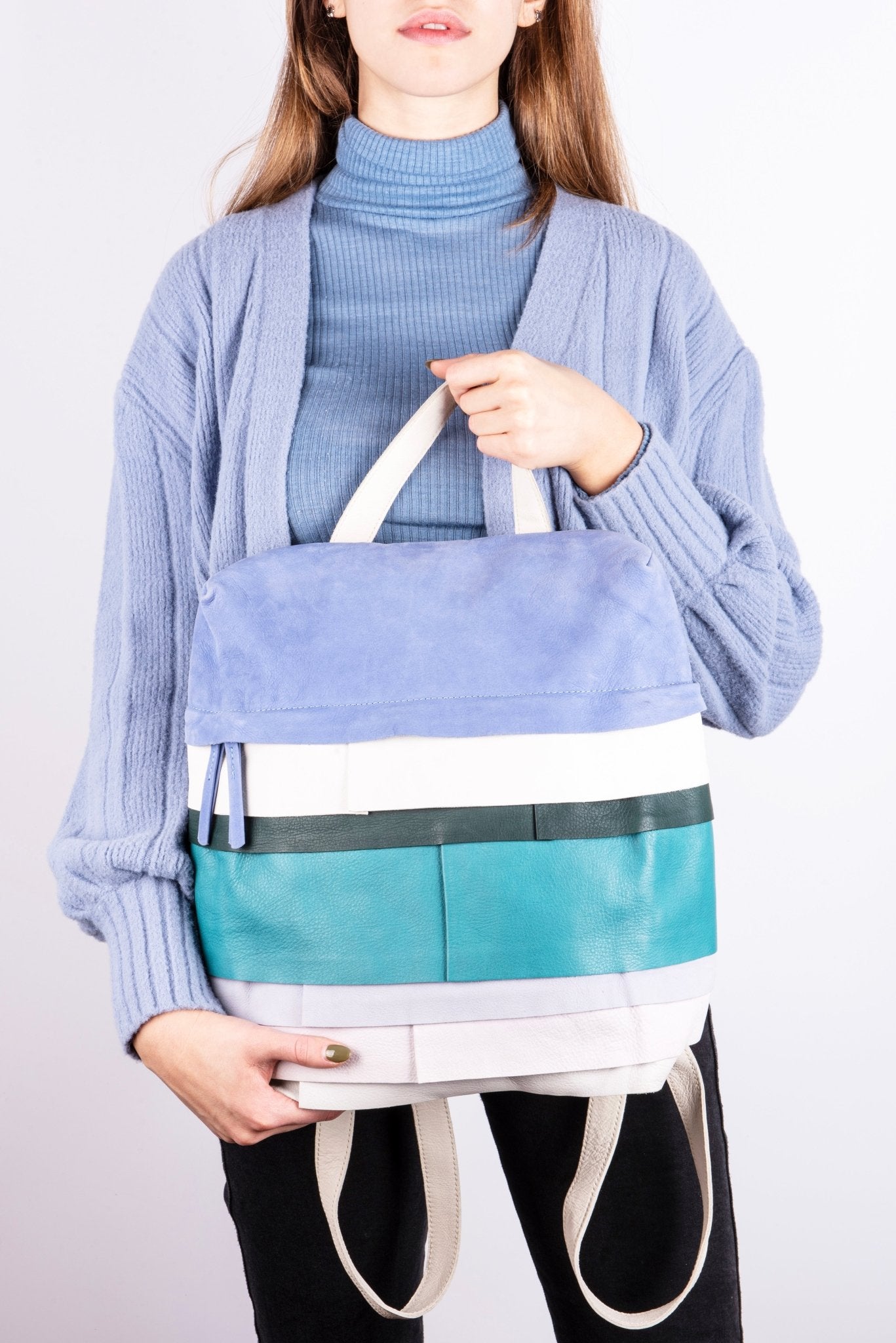Raquel pantone mix 2 - zaino in pelle blu bianco celeste - Marta Ray