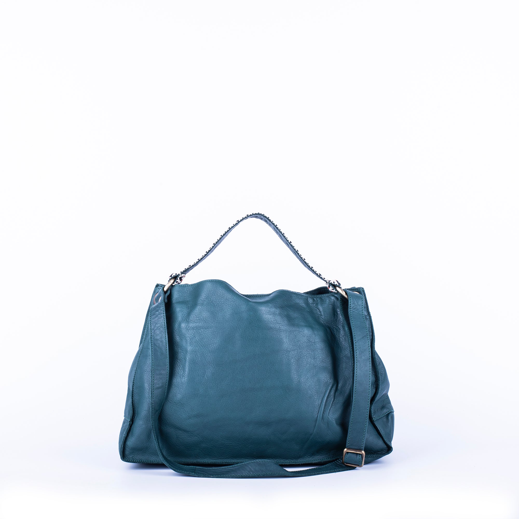 Rebecca mousse cardo marino + nastro boho - borsa a mano in pelle verde - Marta Ray