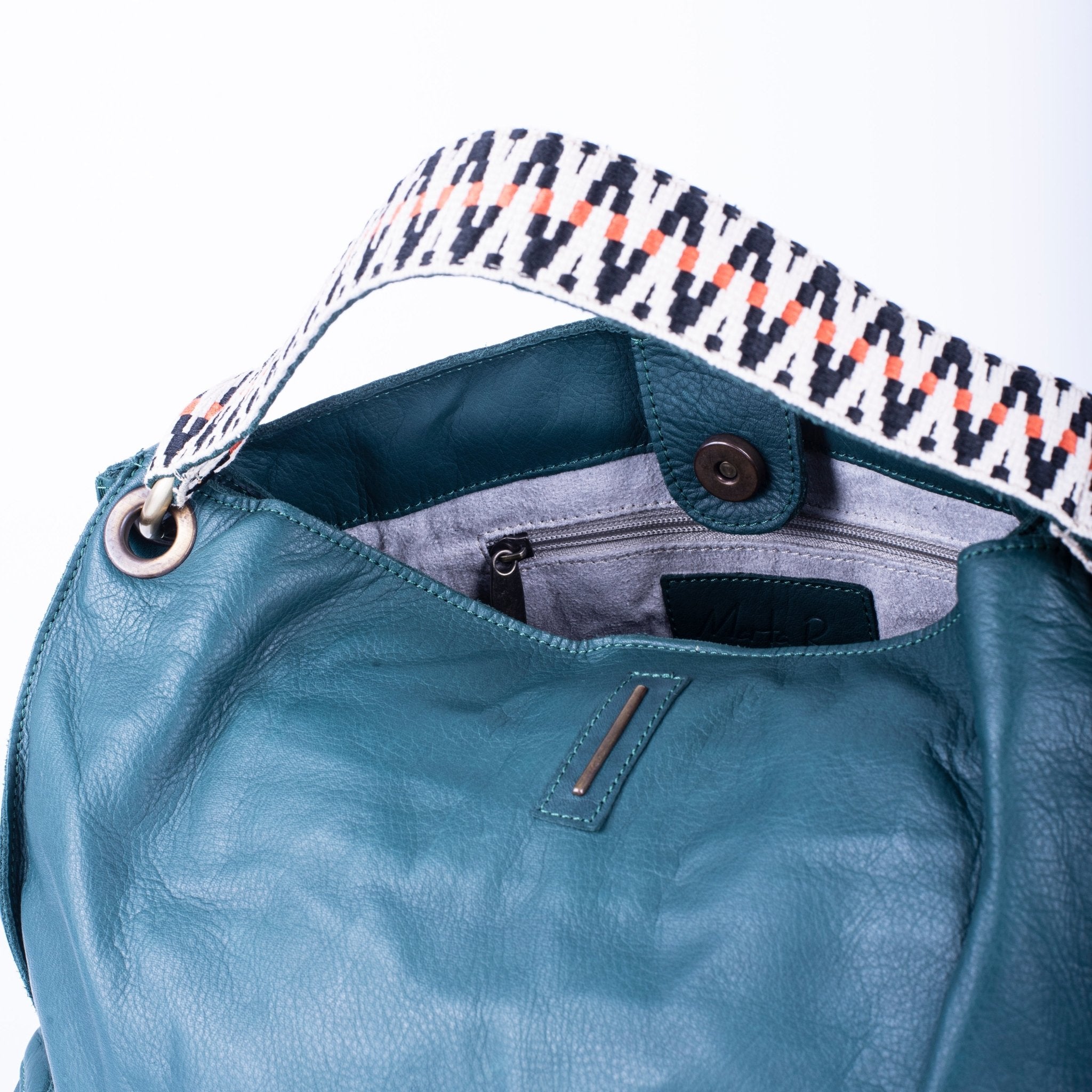Rebecca mousse cardo marino + nastro boho - borsa a mano in pelle verde - Marta Ray