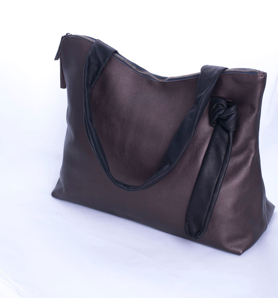 Reggie pegaso metal bronzo+ cerato nero - borsa shopping in pelle bronzo - Marta Ray