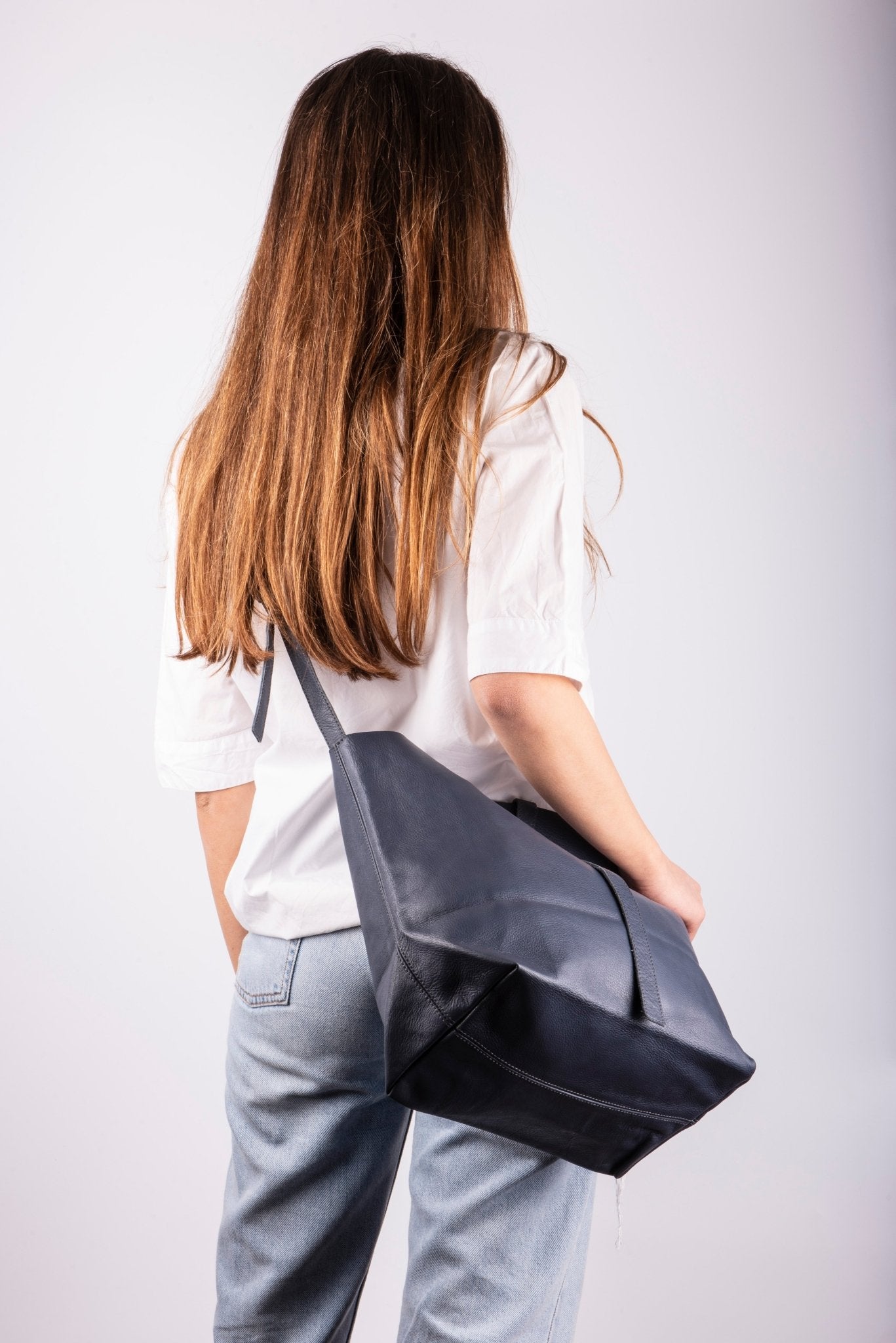 Sam mousse laminato jeans - borsa a tracolla in pelle blu - Marta Ray