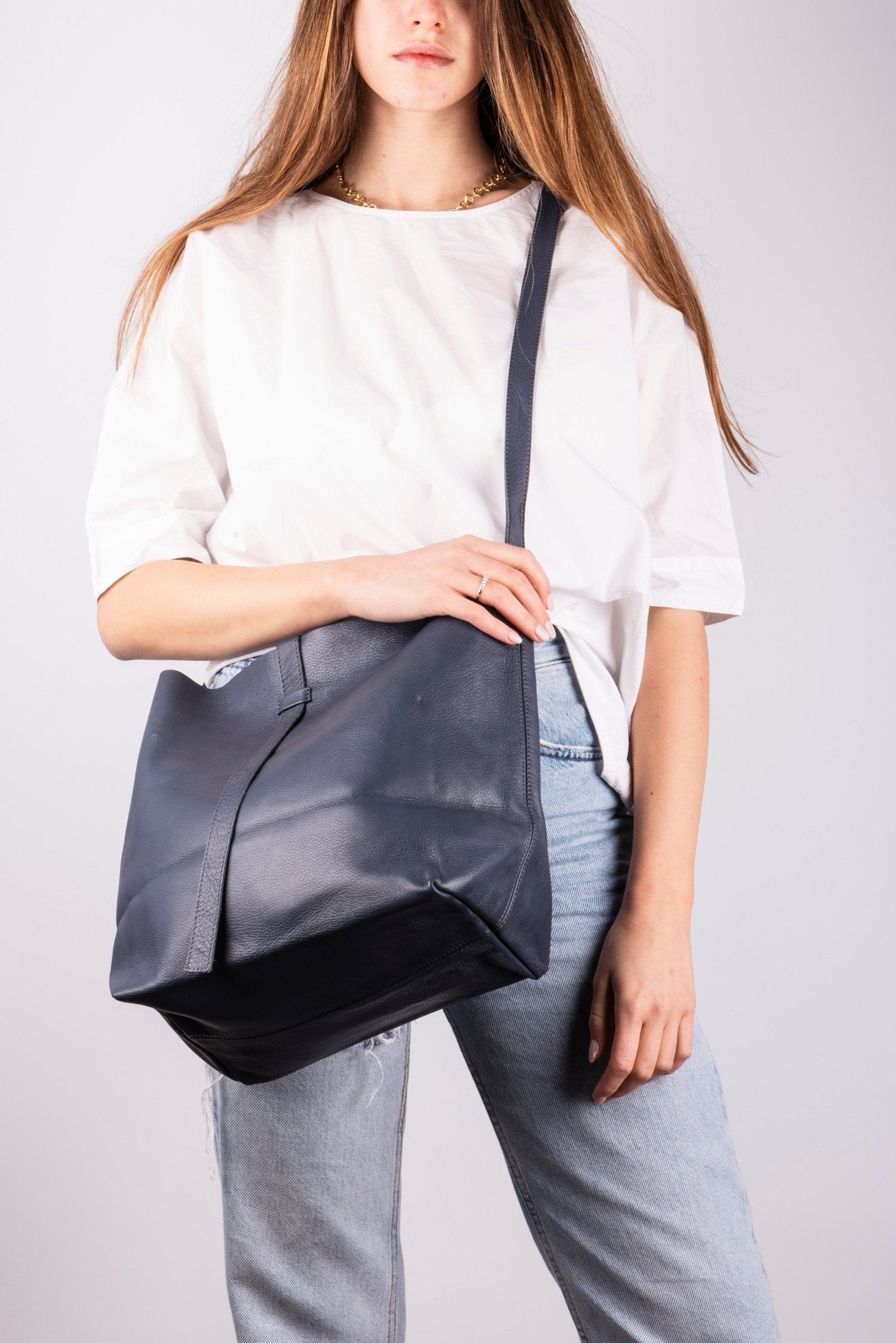Sam mousse laminato jeans - borsa a tracolla in pelle blu - Marta Ray