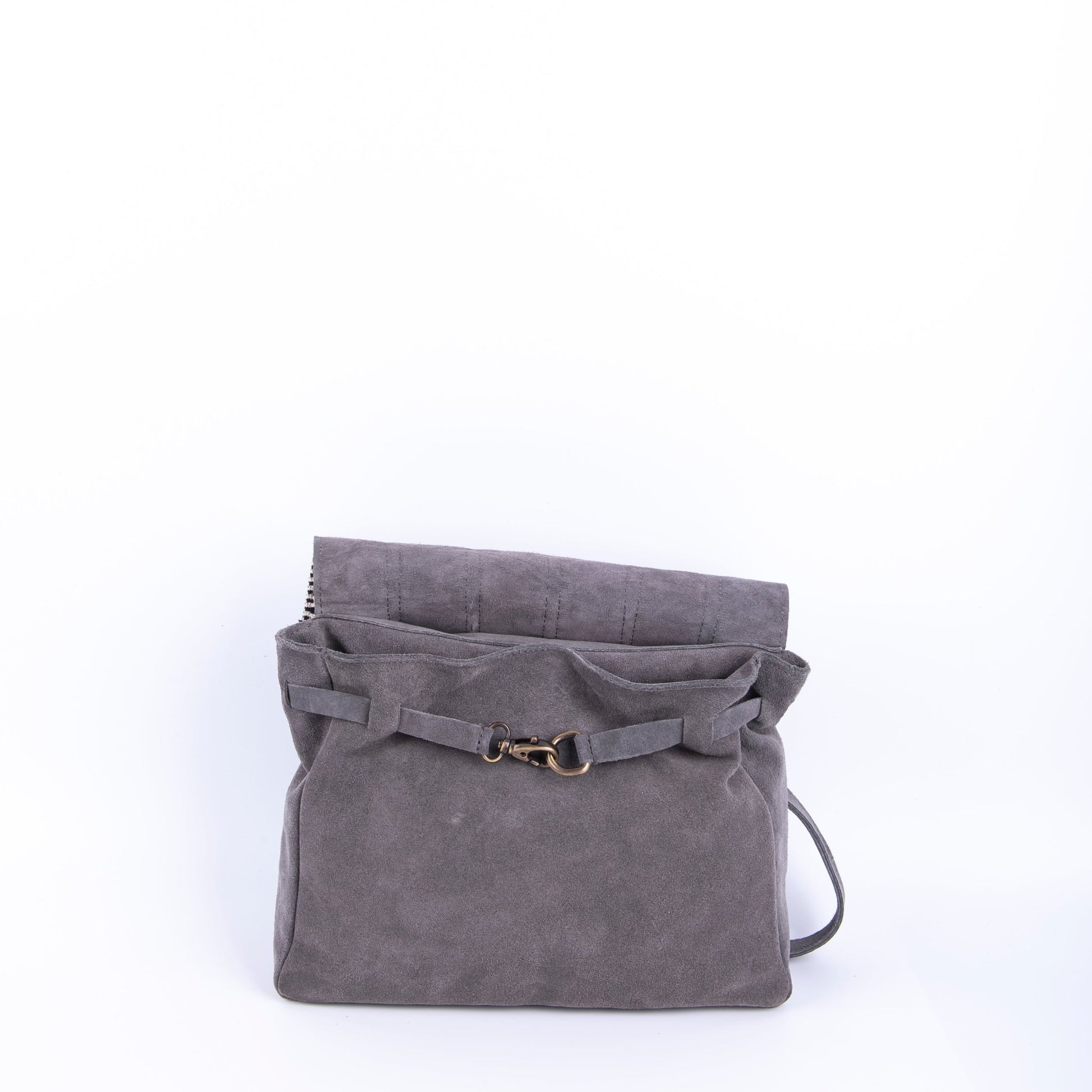 Sandy camoscio dark grey con nastro boho - borsa a tracolla piccola in pelle scamosciata grigio - Marta Ray