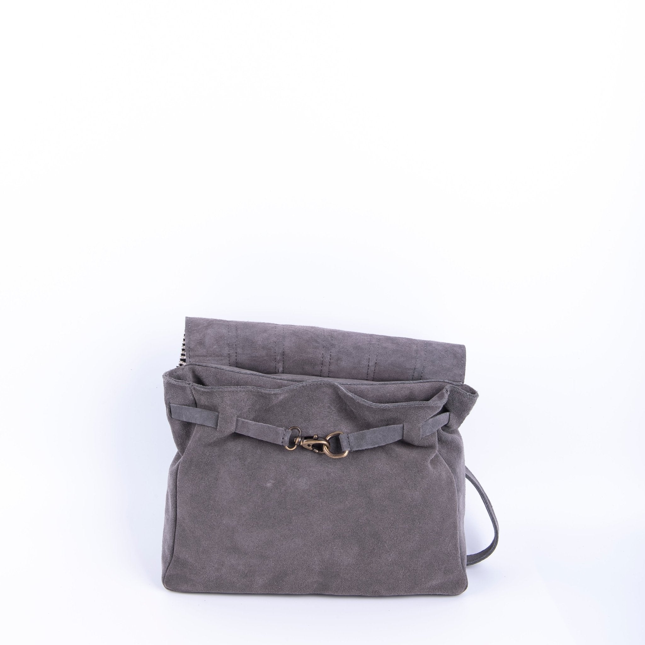 Sandy camoscio dark grey con nastro boho - borsa a tracolla piccola in pelle scamosciata grigio - Marta Ray