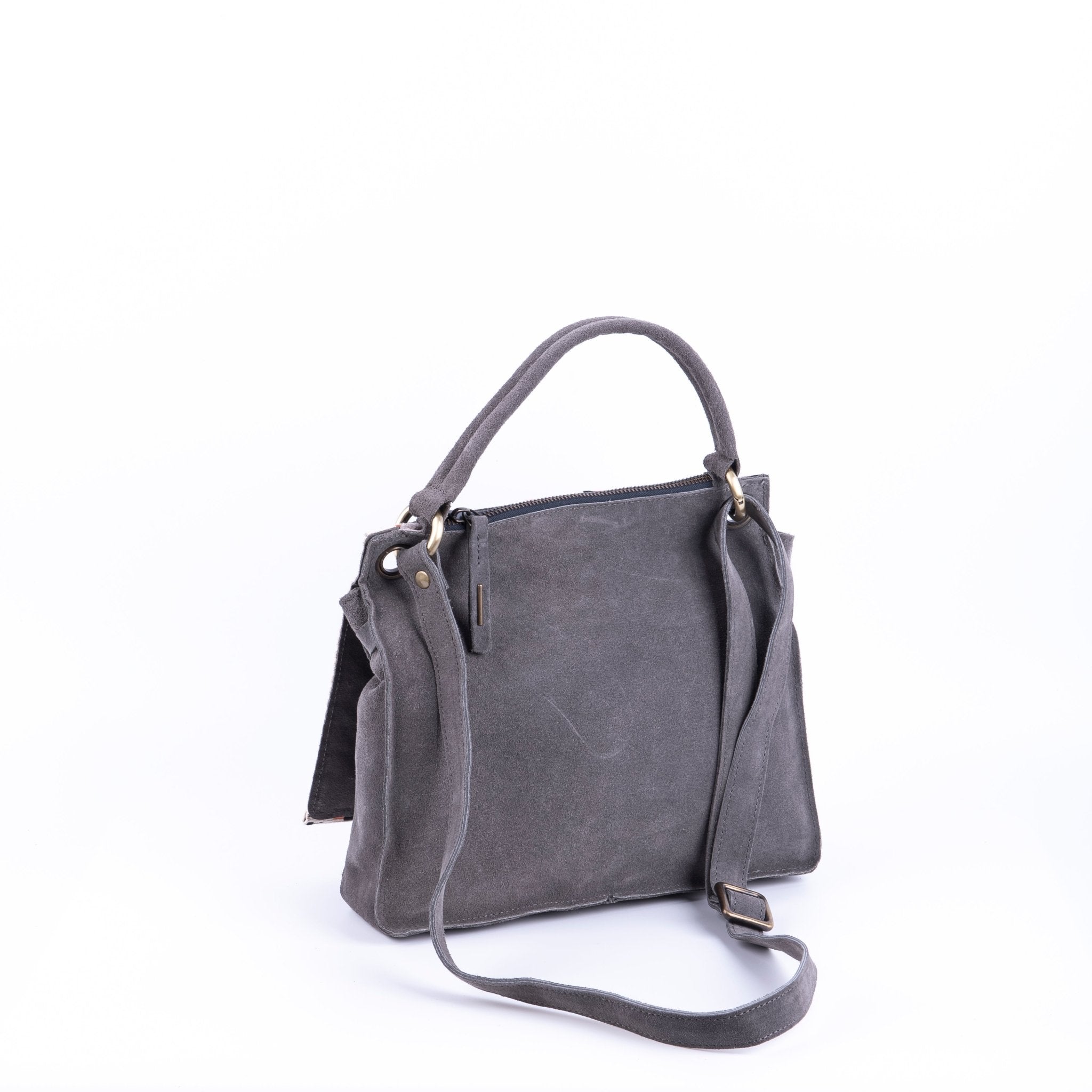 Sandy camoscio dark grey con nastro boho - borsa a tracolla piccola in pelle scamosciata grigio - Marta Ray