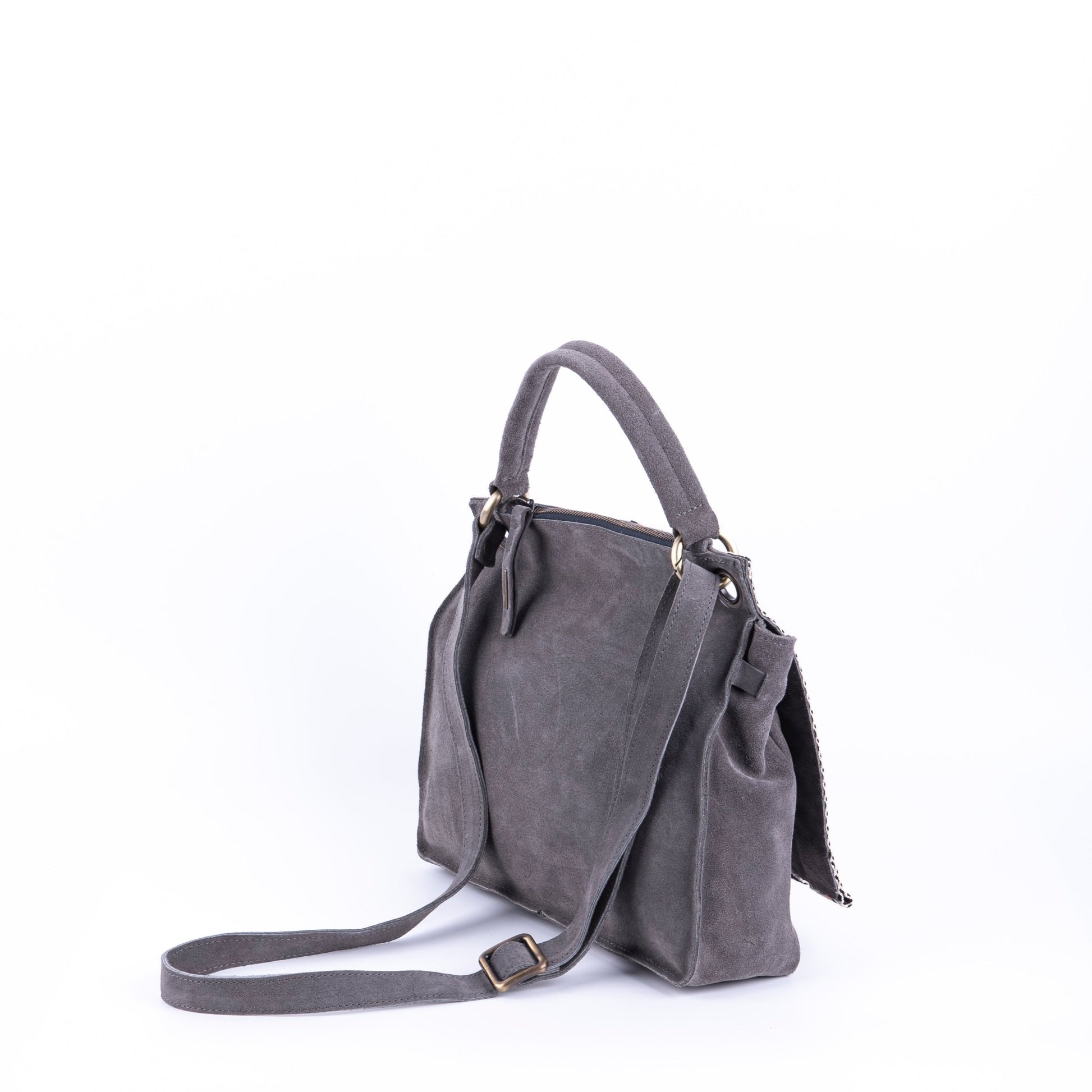 Sandy camoscio dark grey con nastro boho - borsa a tracolla piccola in pelle scamosciata grigio - Marta Ray