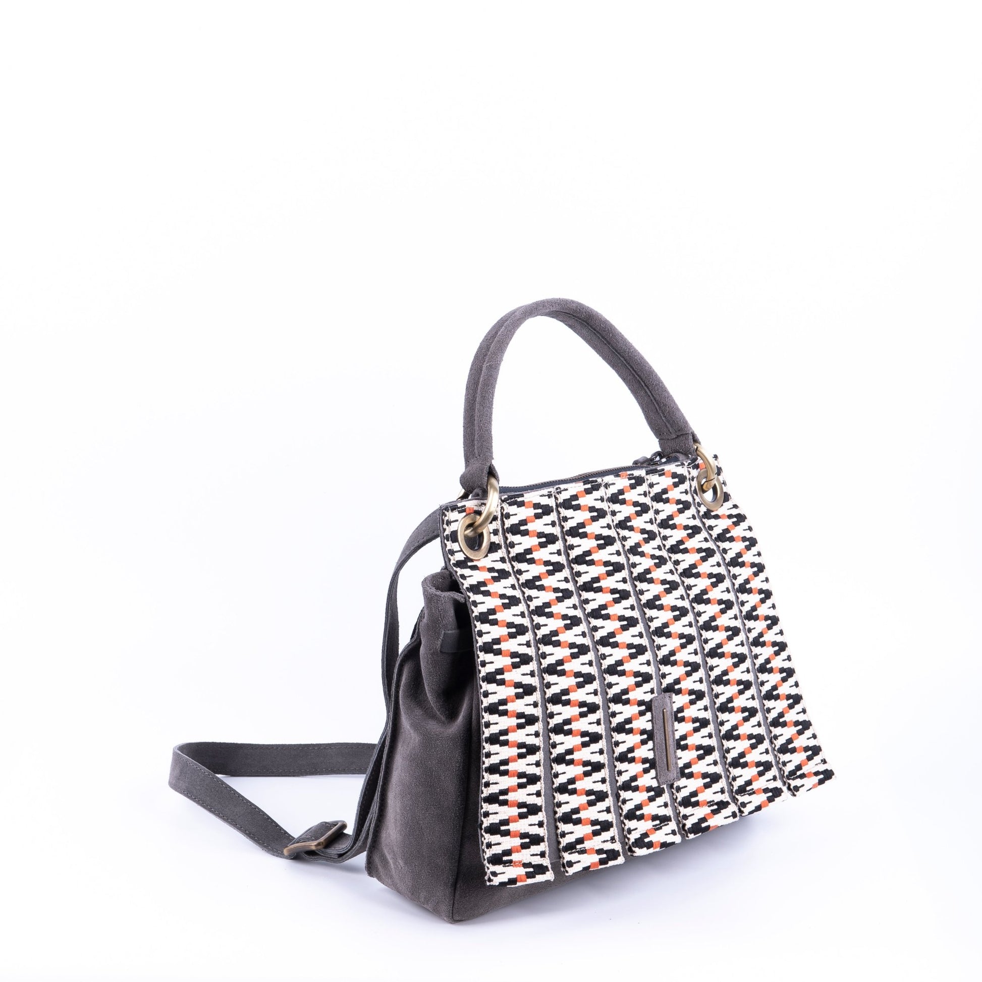 Sandy camoscio dark grey con nastro boho - borsa a tracolla piccola in pelle scamosciata grigio - Marta Ray