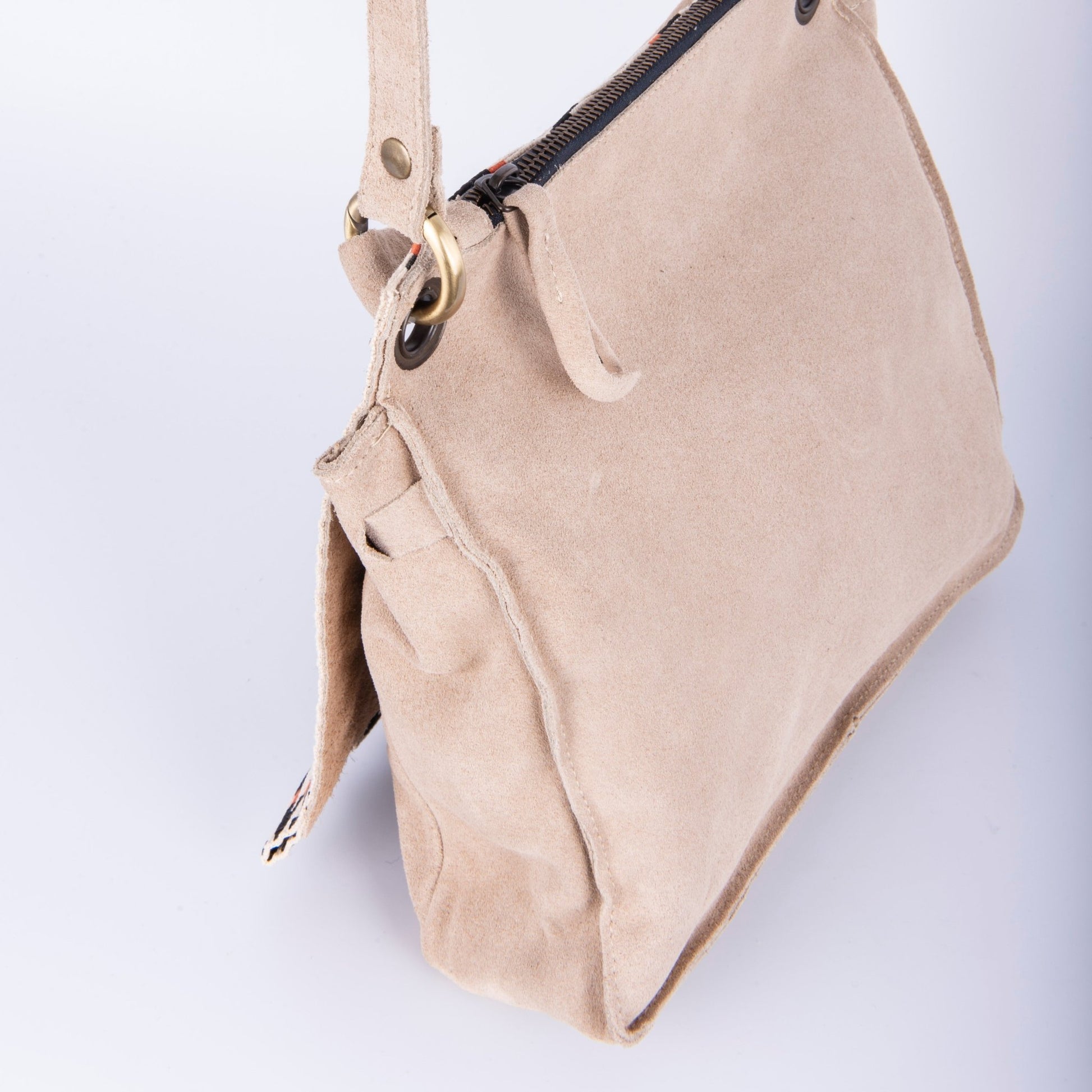 Sandy camoscio naturale + nastro boho - borsa a tracolla beige - Marta Ray