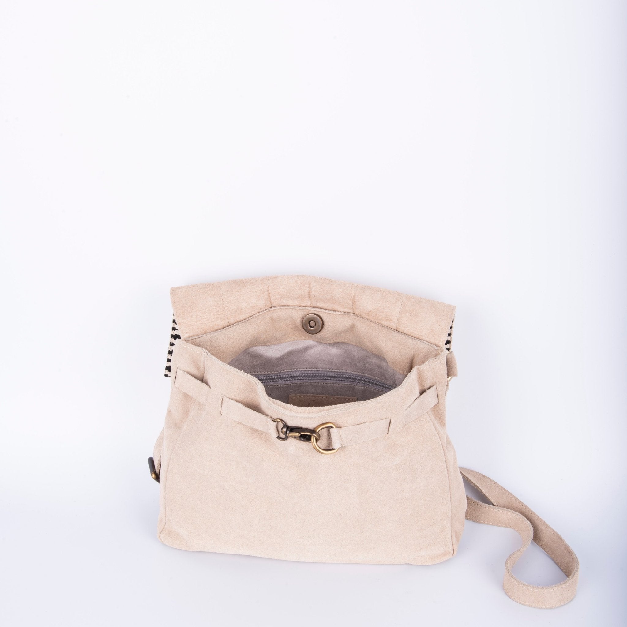 Sandy camoscio naturale + nastro boho - borsa a tracolla beige - Marta Ray