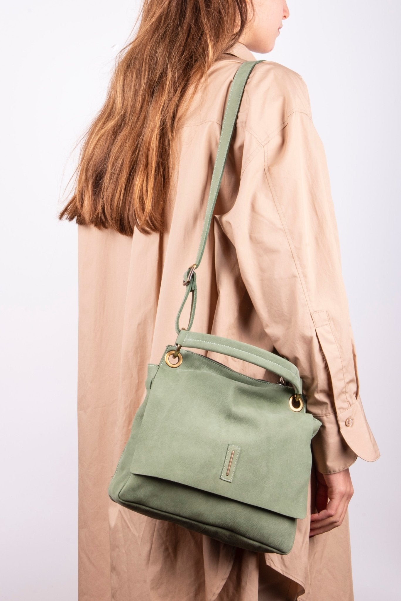 Sandy long beach edera - borsa a tracolla piccola in pelle verde - Marta Ray