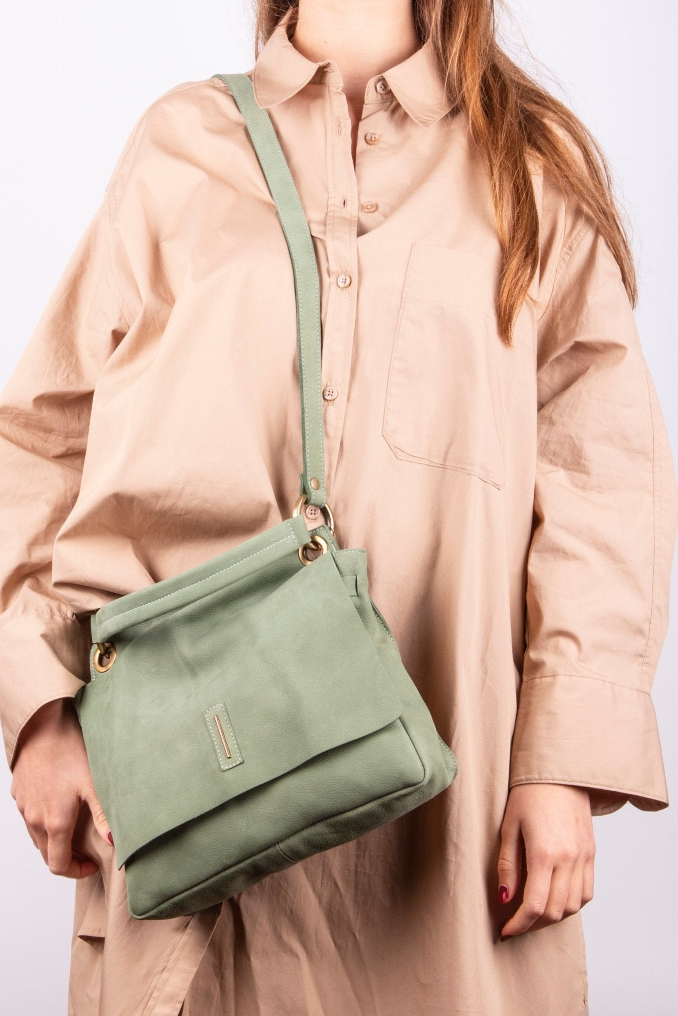 Sandy long beach edera - borsa a tracolla piccola in pelle verde - Marta Ray