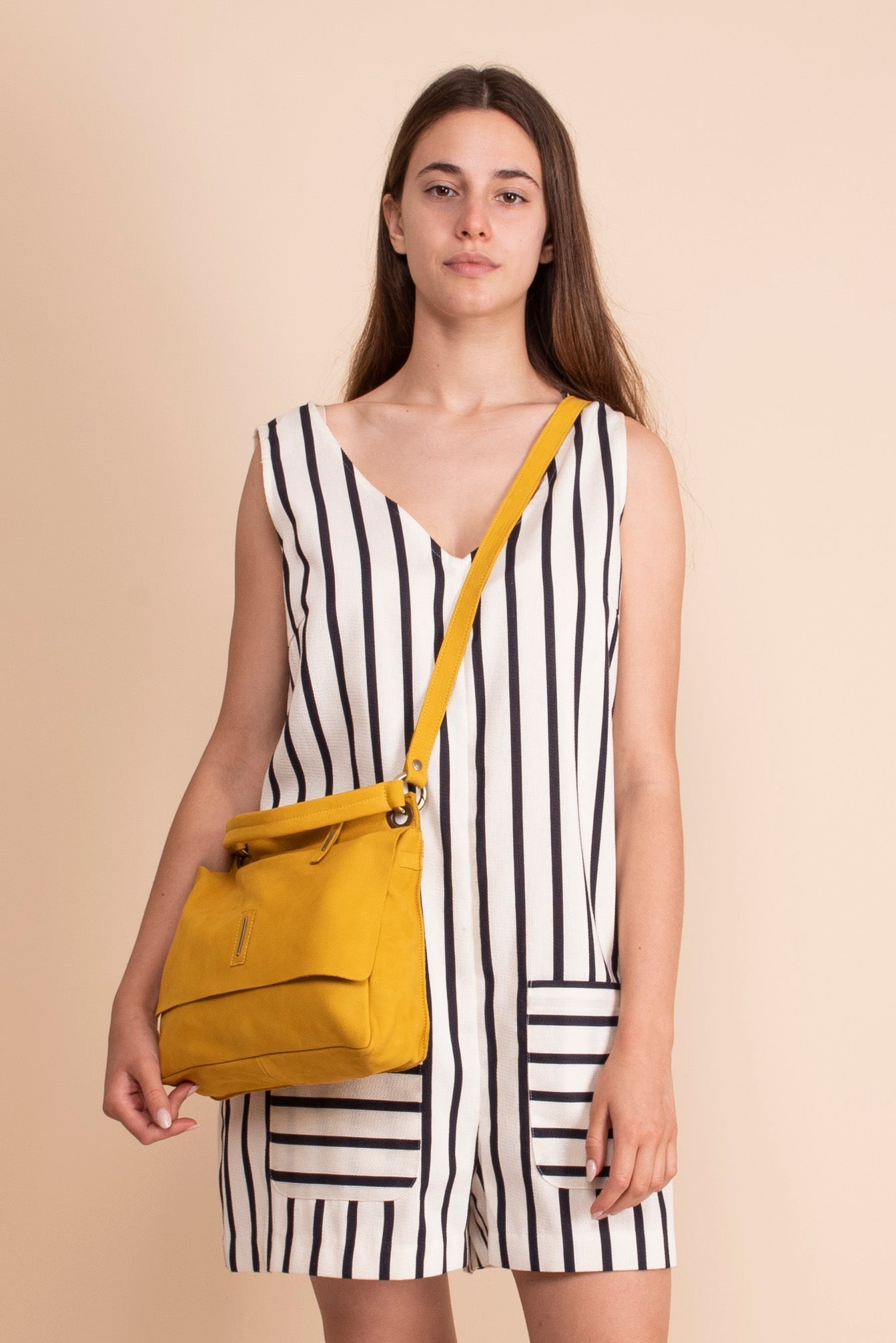 Sandy long beach zafferano - borsa a tracolla piccola in pelle gialla - Marta Ray