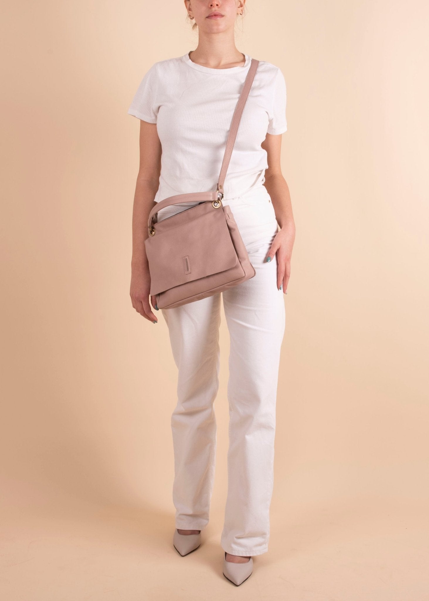 Sandy mousse nudo - borsa a tracolla piccola in pelle beige - Marta Ray