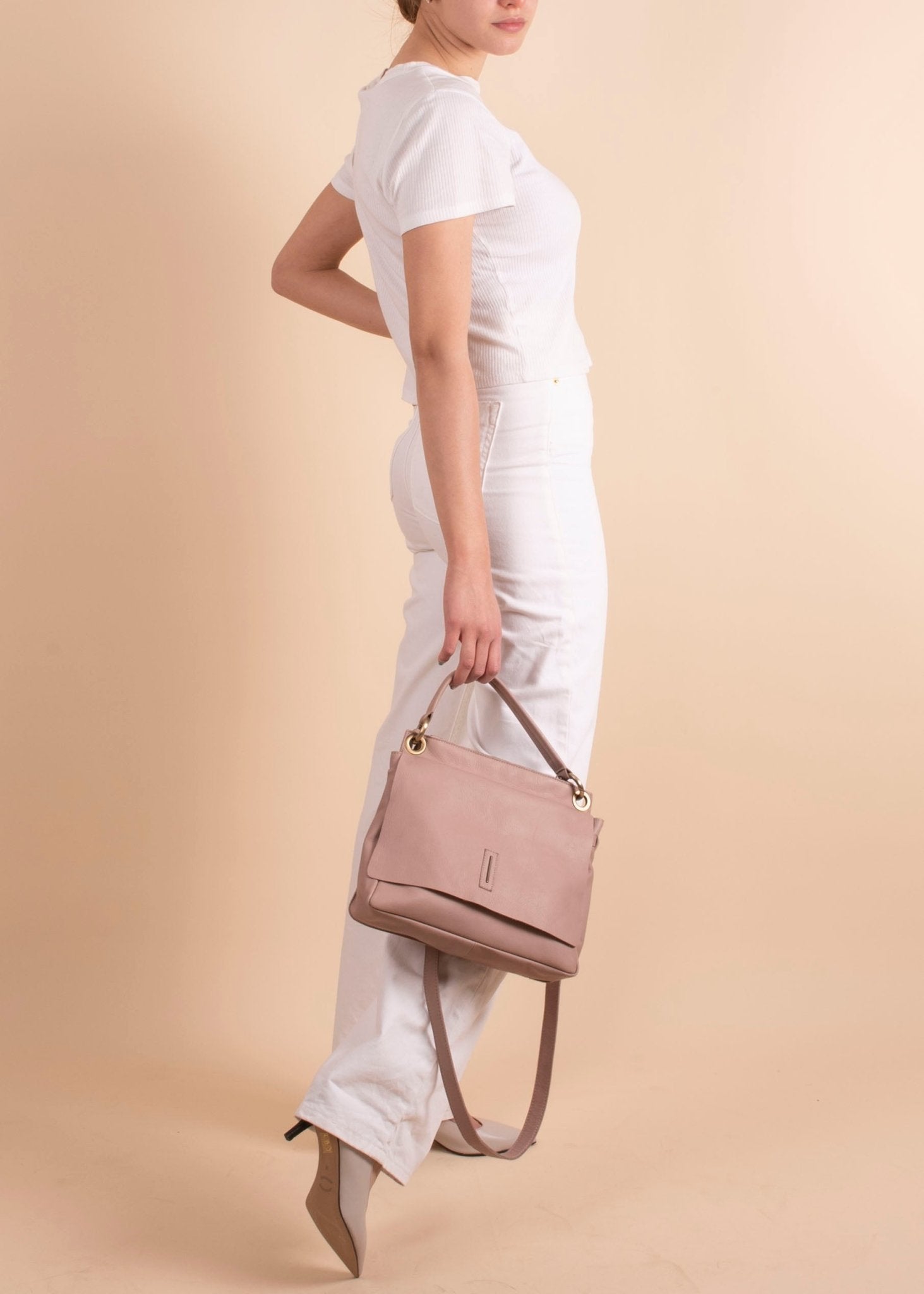 Sandy mousse nudo - borsa a tracolla piccola in pelle beige - Marta Ray
