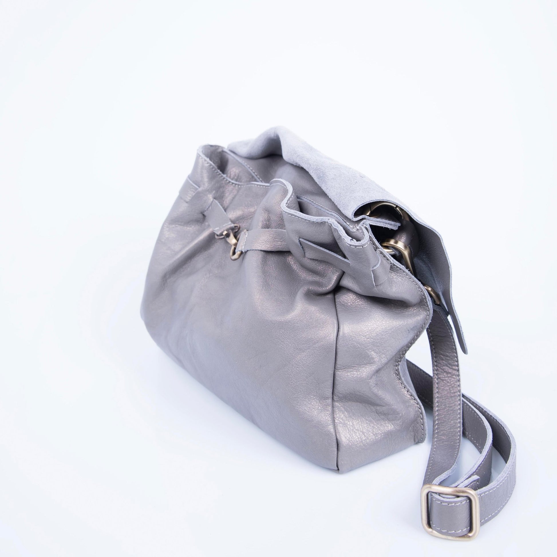 Sandy mousse perlato canna di fucile - borsa a tracolla piccola in pelle grigio - Marta Ray