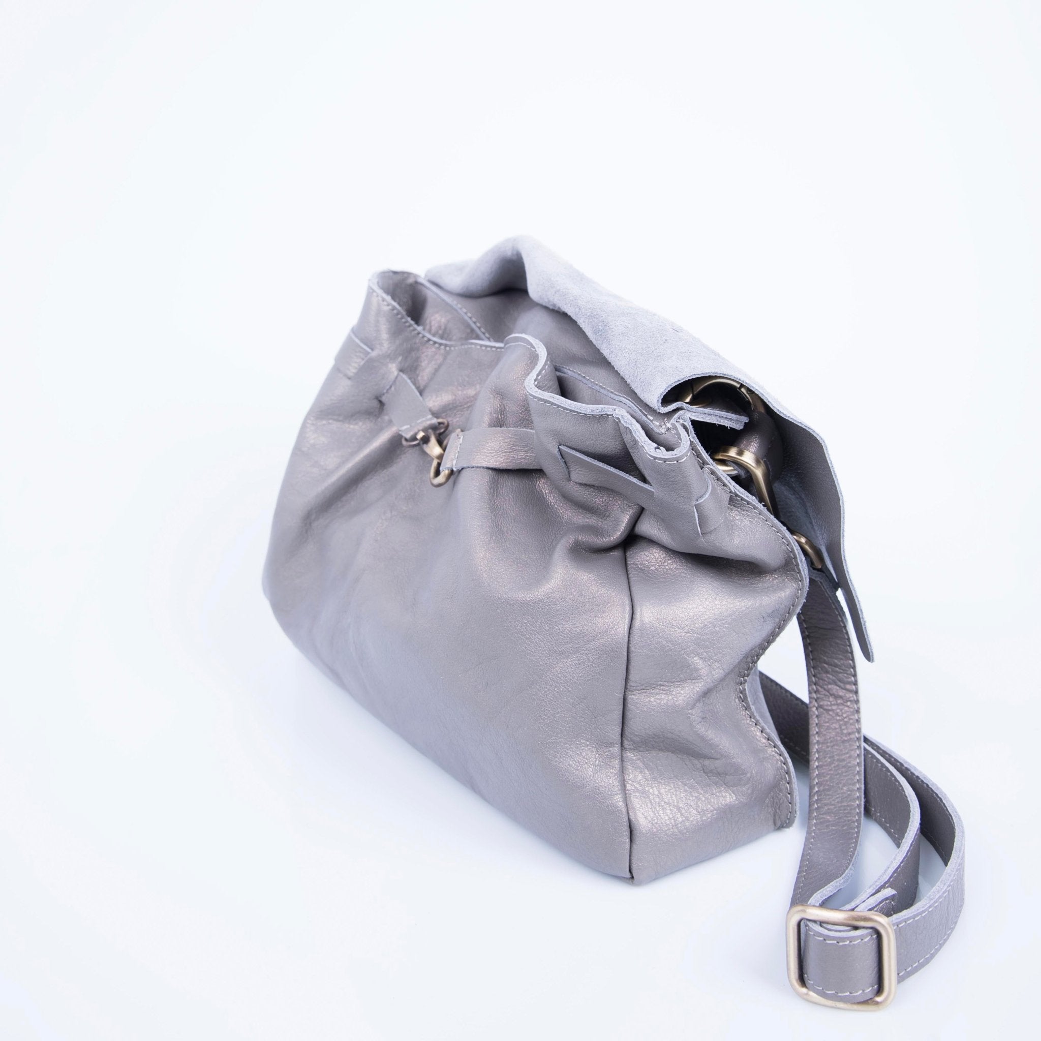 Sandy mousse perlato canna di fucile - borsa a tracolla piccola in pelle grigio - Marta Ray