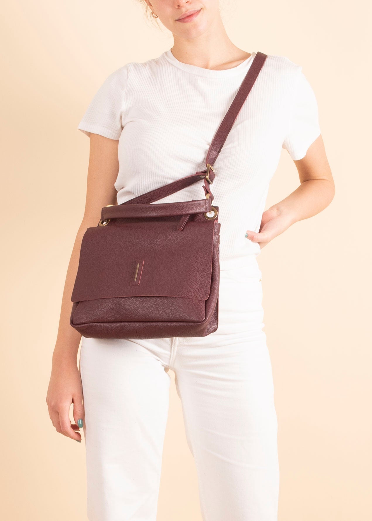 Sandy new york rubino - borsa a tracolla piccola in pelle bordo - Marta Ray