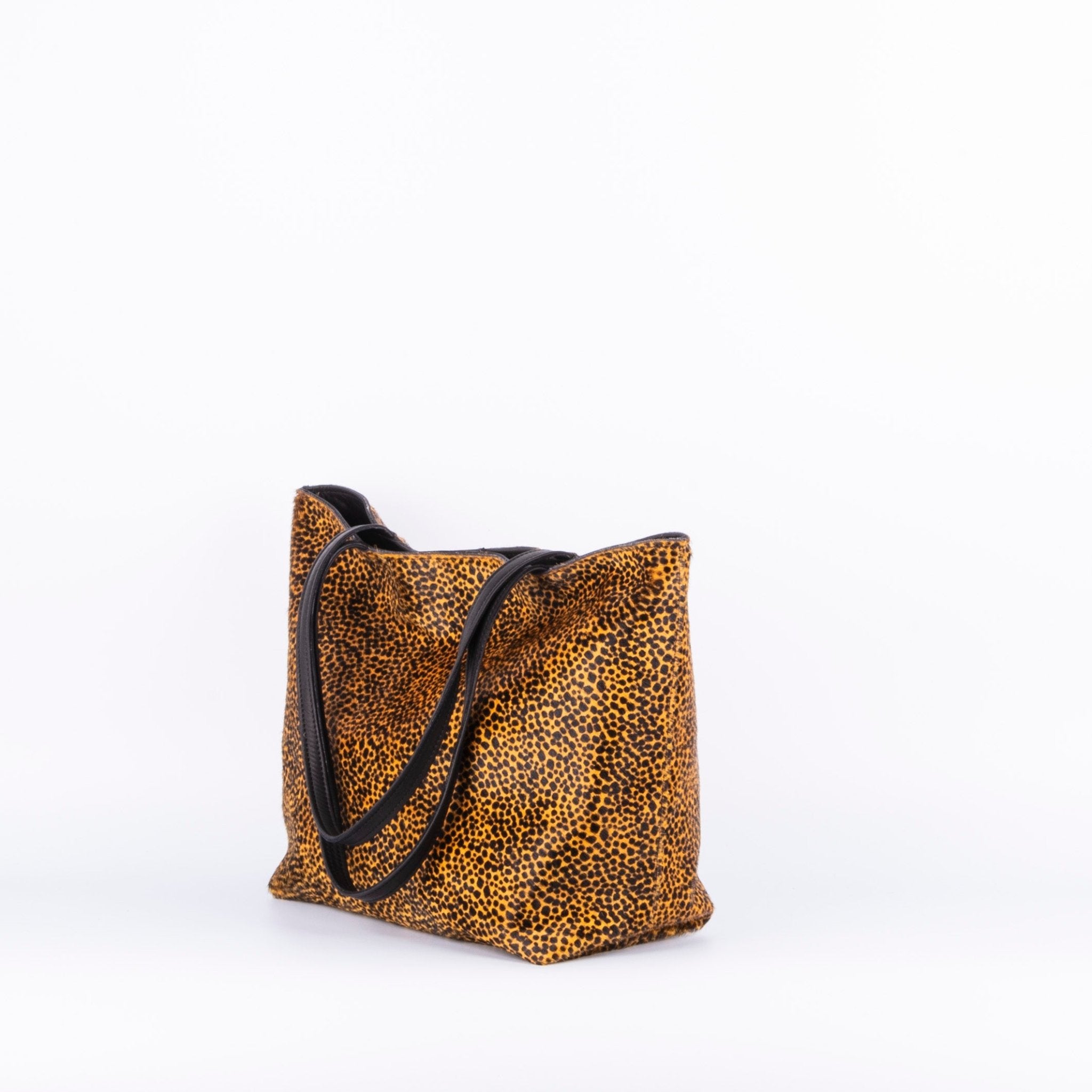 Sansa cavallino nero giallo maculato - shopper grande a spalla in pelle - Marta Ray