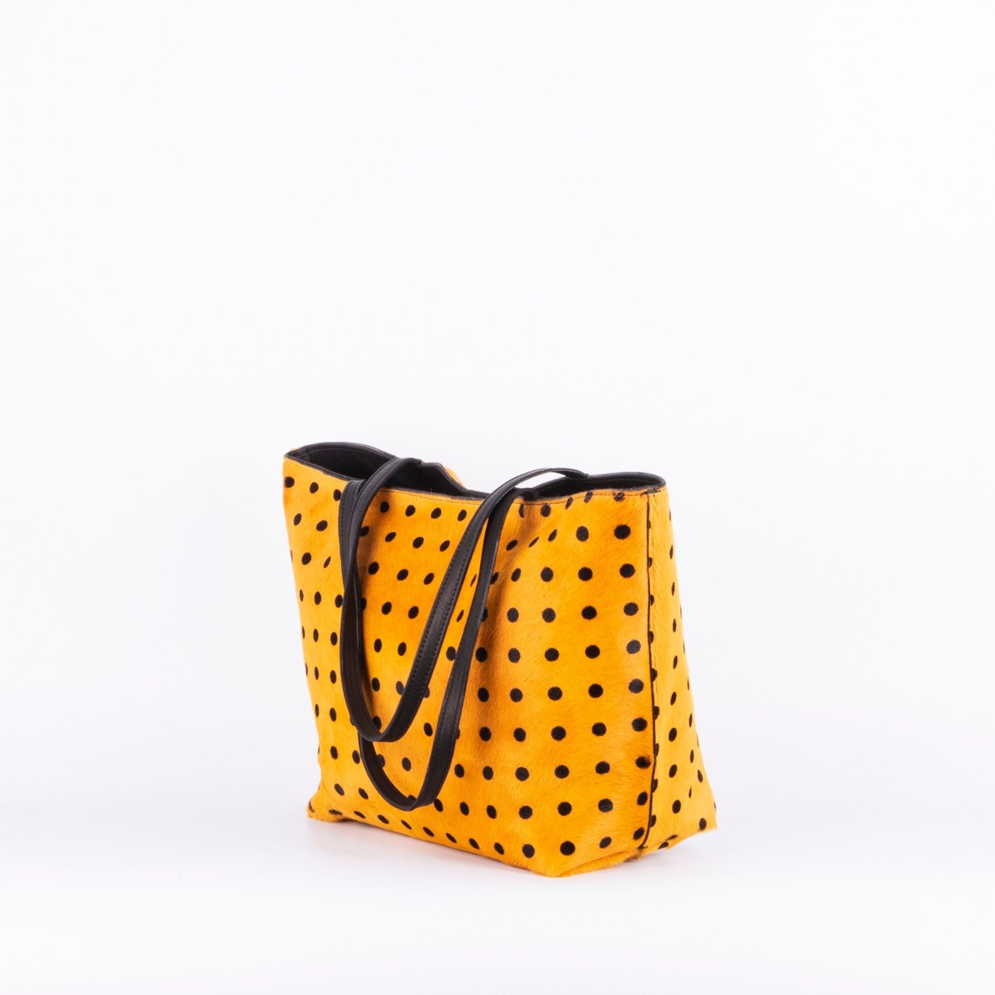 Sansa cavallino nero giallo pois - shopper grande a spalla in pelle - Marta Ray