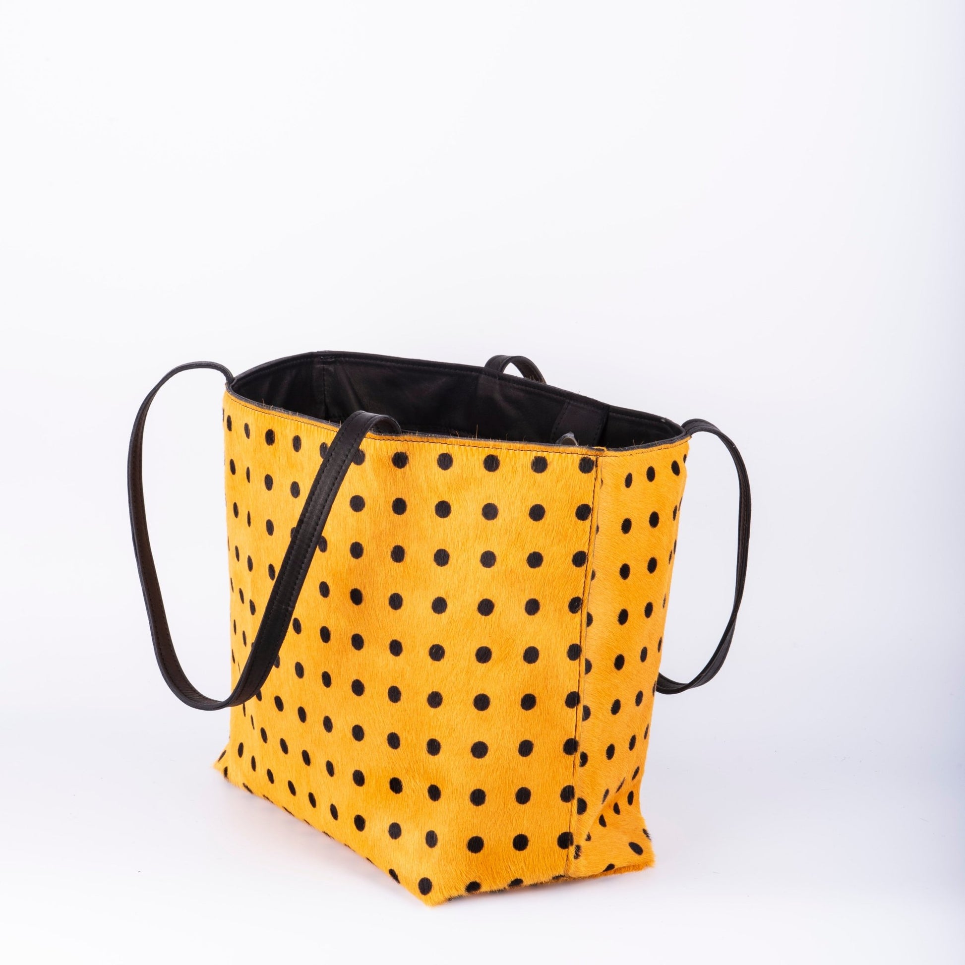 Sansa cavallino nero giallo pois - shopper grande a spalla in pelle - Marta Ray