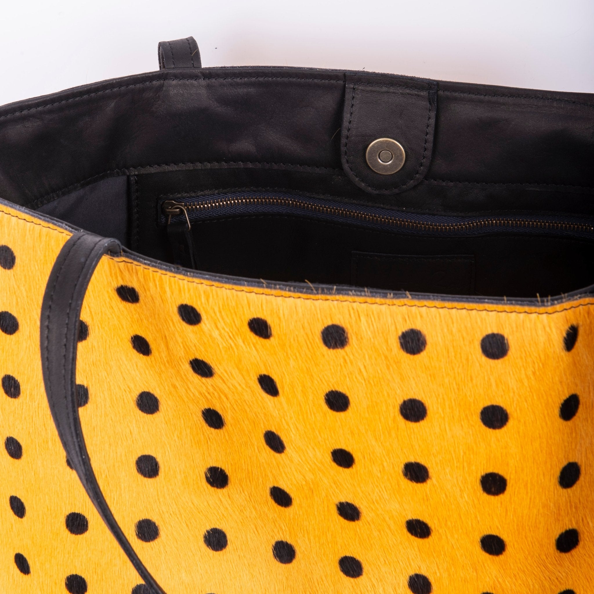 Sansa cavallino nero giallo pois - shopper grande a spalla in pelle - Marta Ray