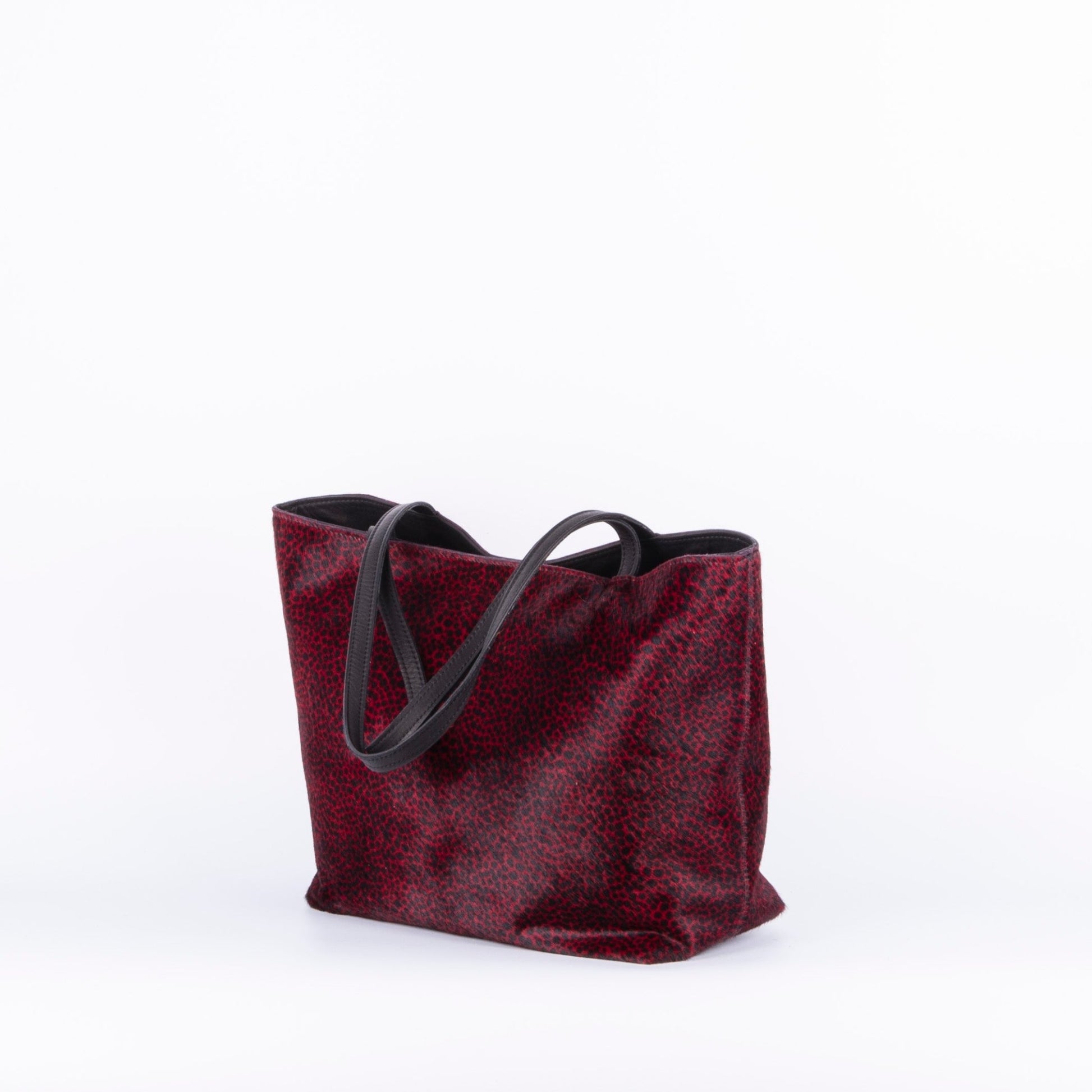 Sansa cavallino nero maculato rosso - shopper grande a spalla in pelle - Marta Ray
