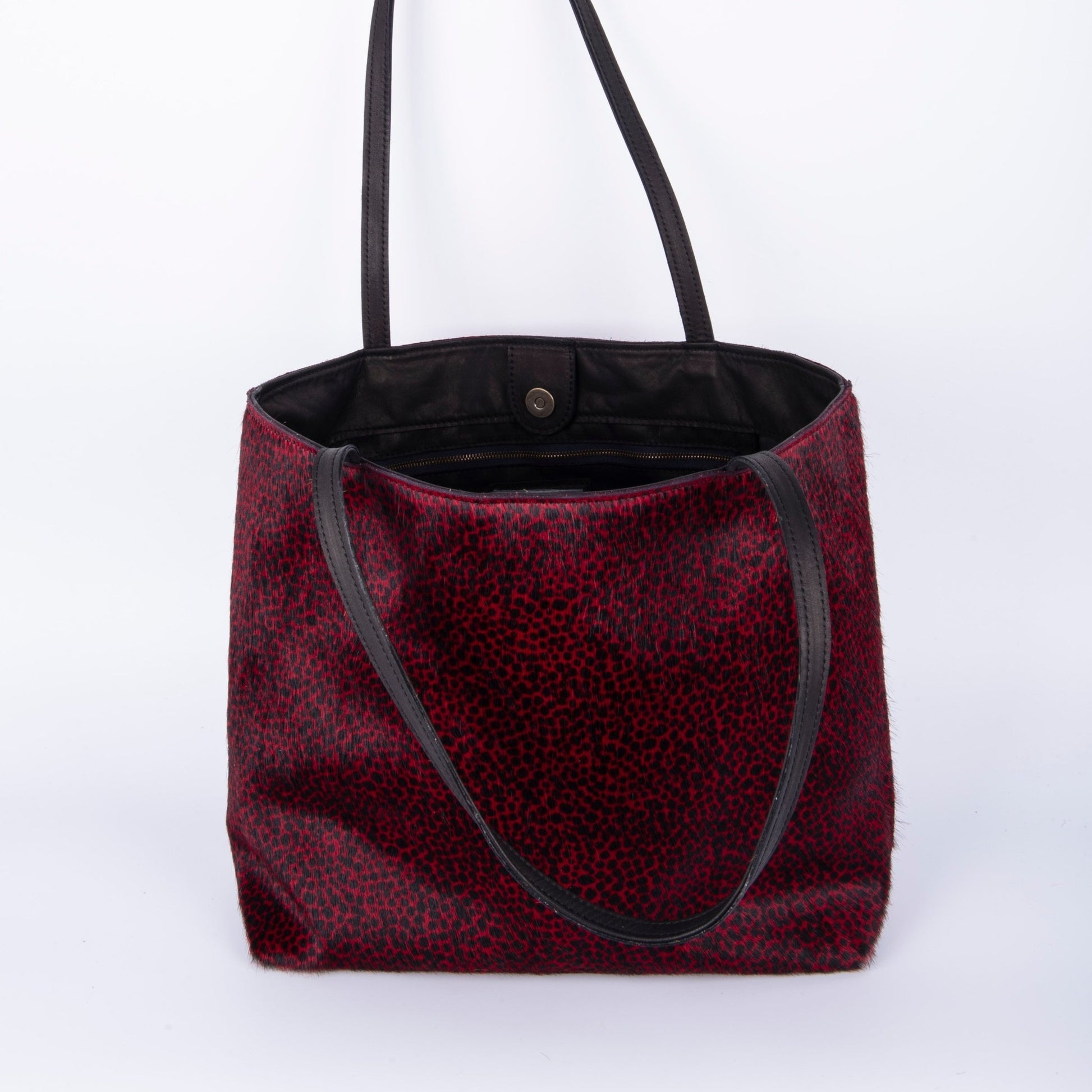 Sansa cavallino nero maculato rosso - shopper grande a spalla in pelle - Marta Ray