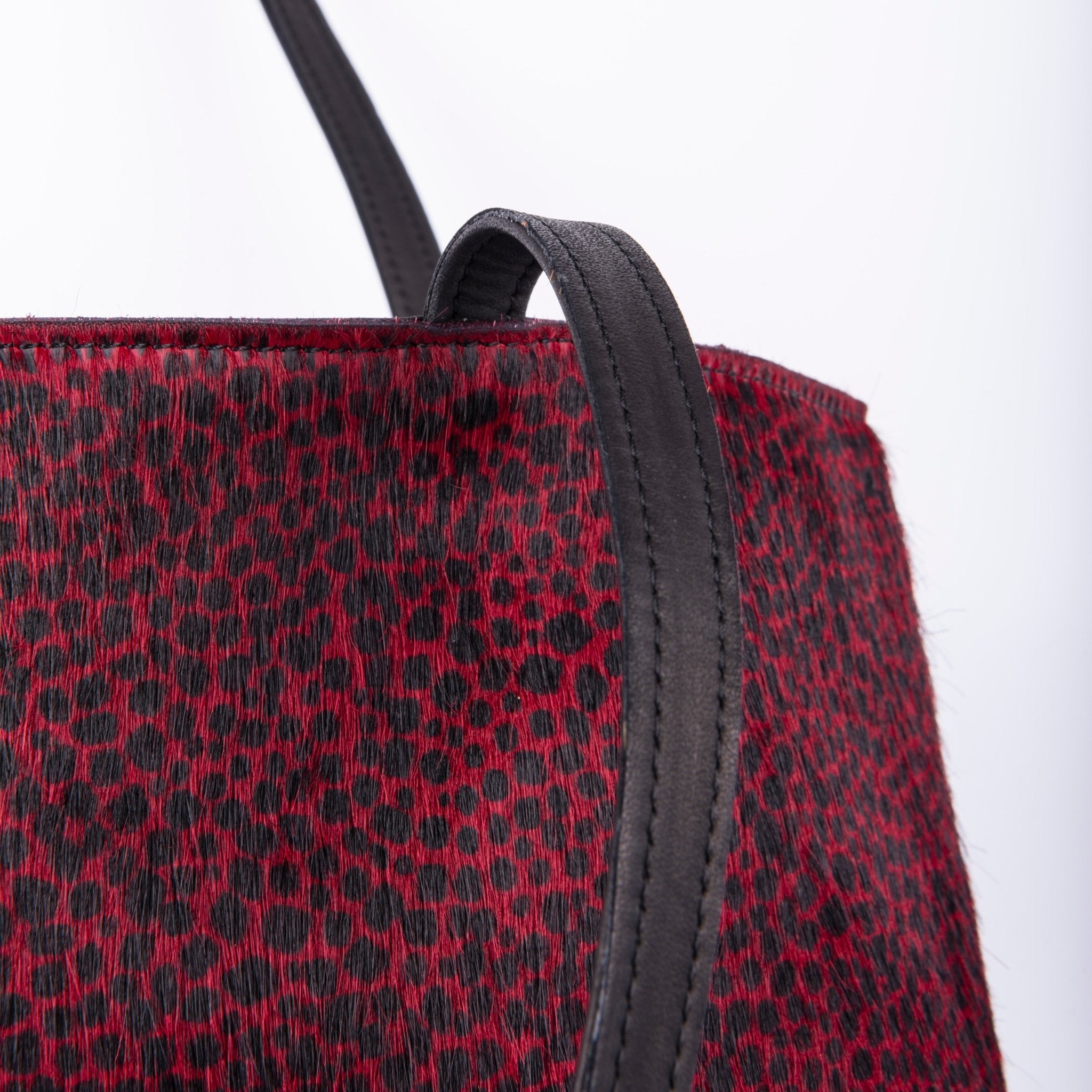 Sansa cavallino nero maculato rosso - shopper grande a spalla in pelle - Marta Ray