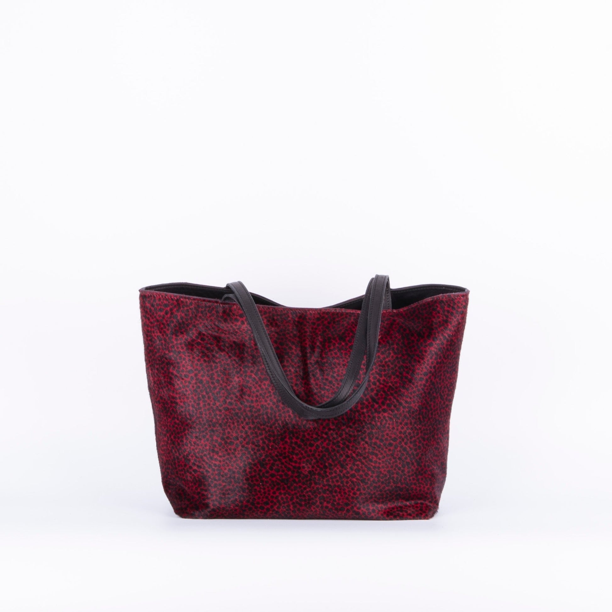 Sansa cavallino nero maculato rosso - shopper grande a spalla in pelle - Marta Ray