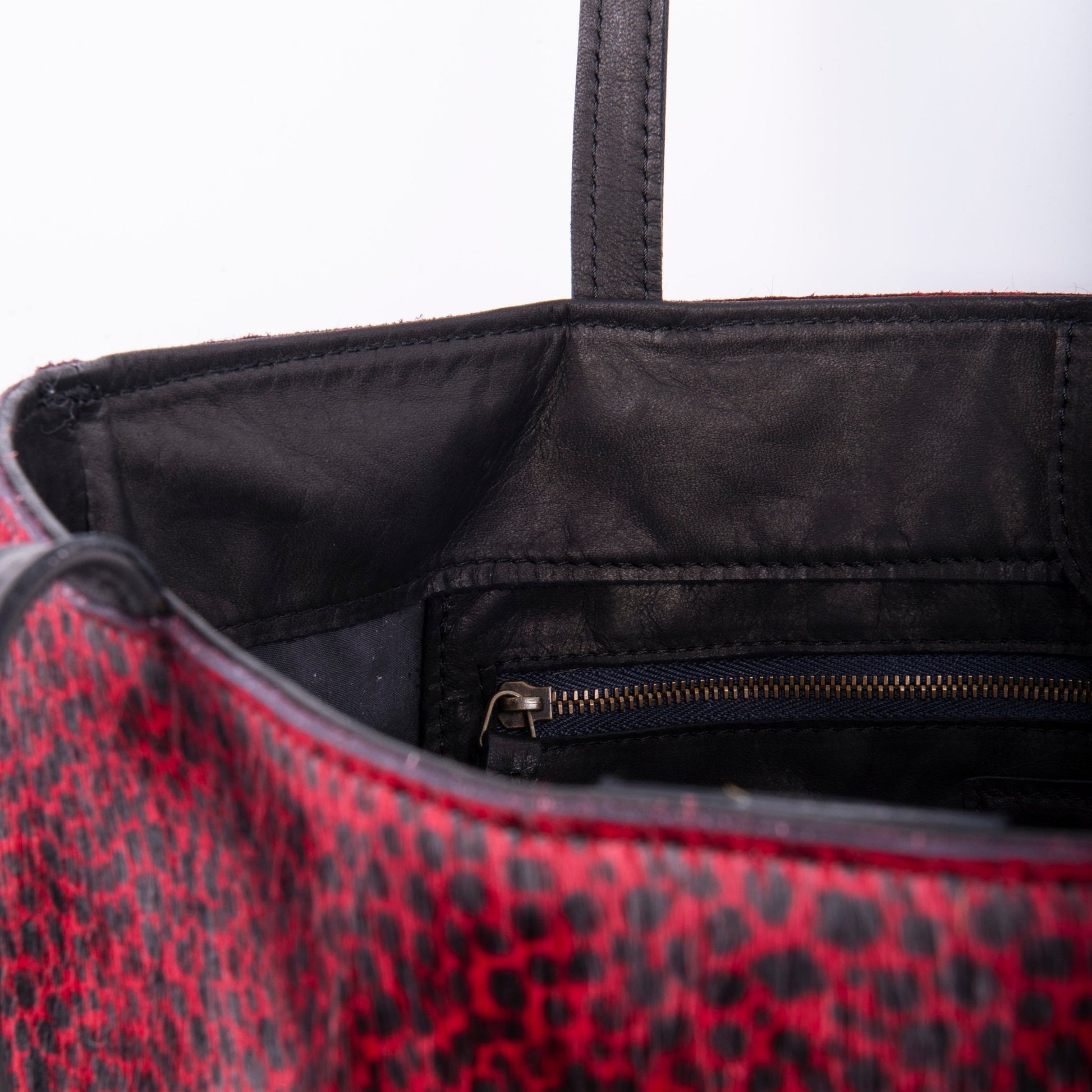 Sansa cavallino nero maculato rosso - shopper grande a spalla in pelle - Marta Ray
