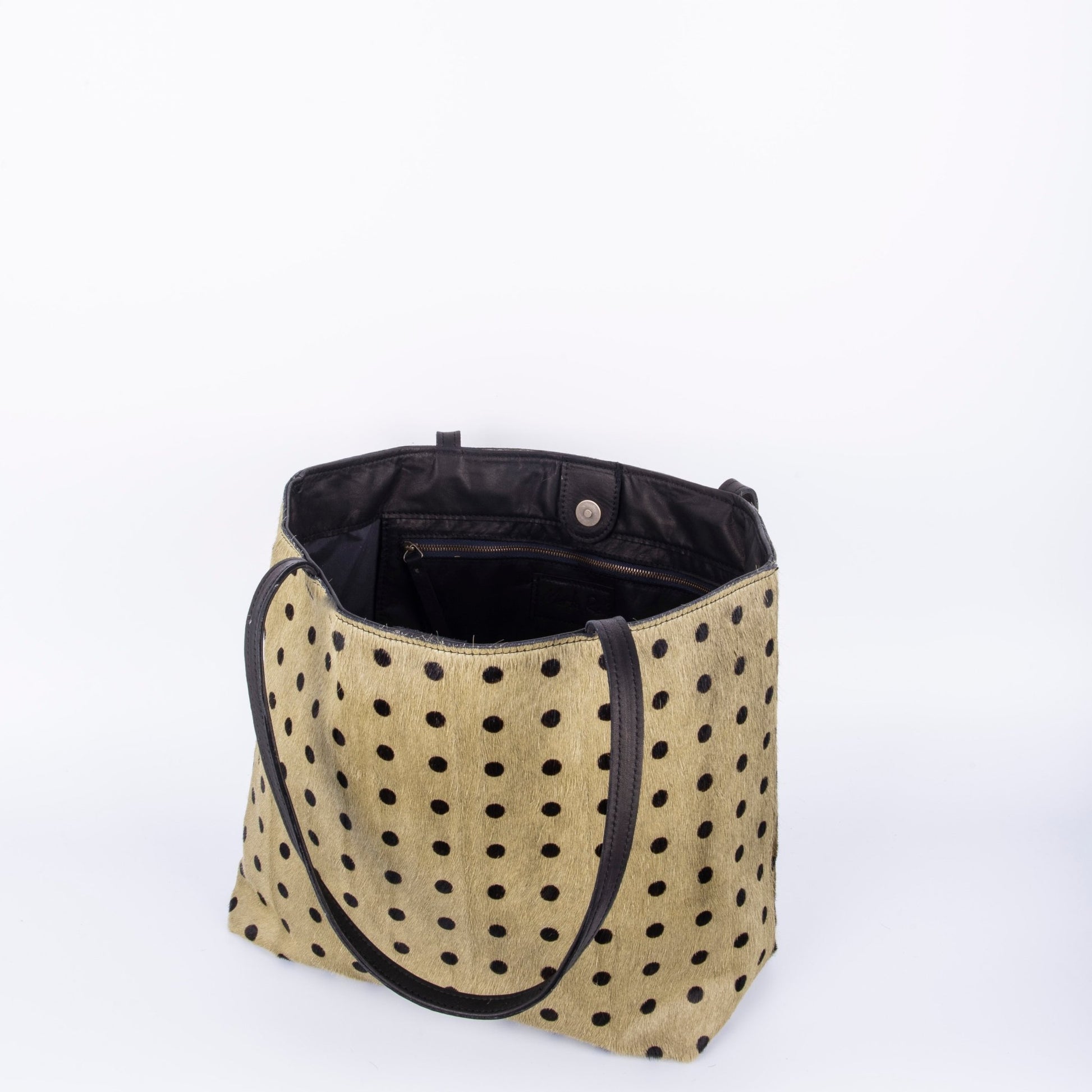 Sansa cavallino verde pois nero - shopper grande a spalla in pelle - Marta Ray
