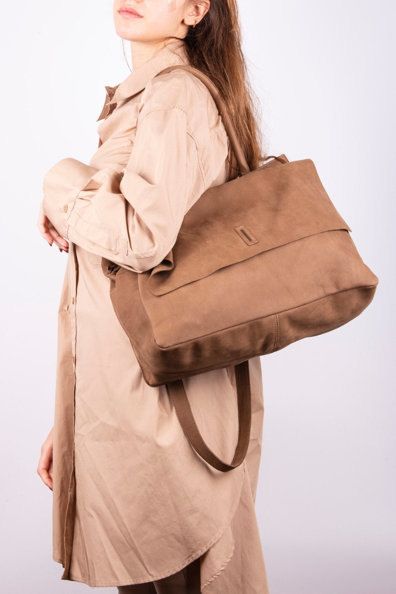 Selma long beach fango - borsa a tracolla in pelle beige - Marta Ray
