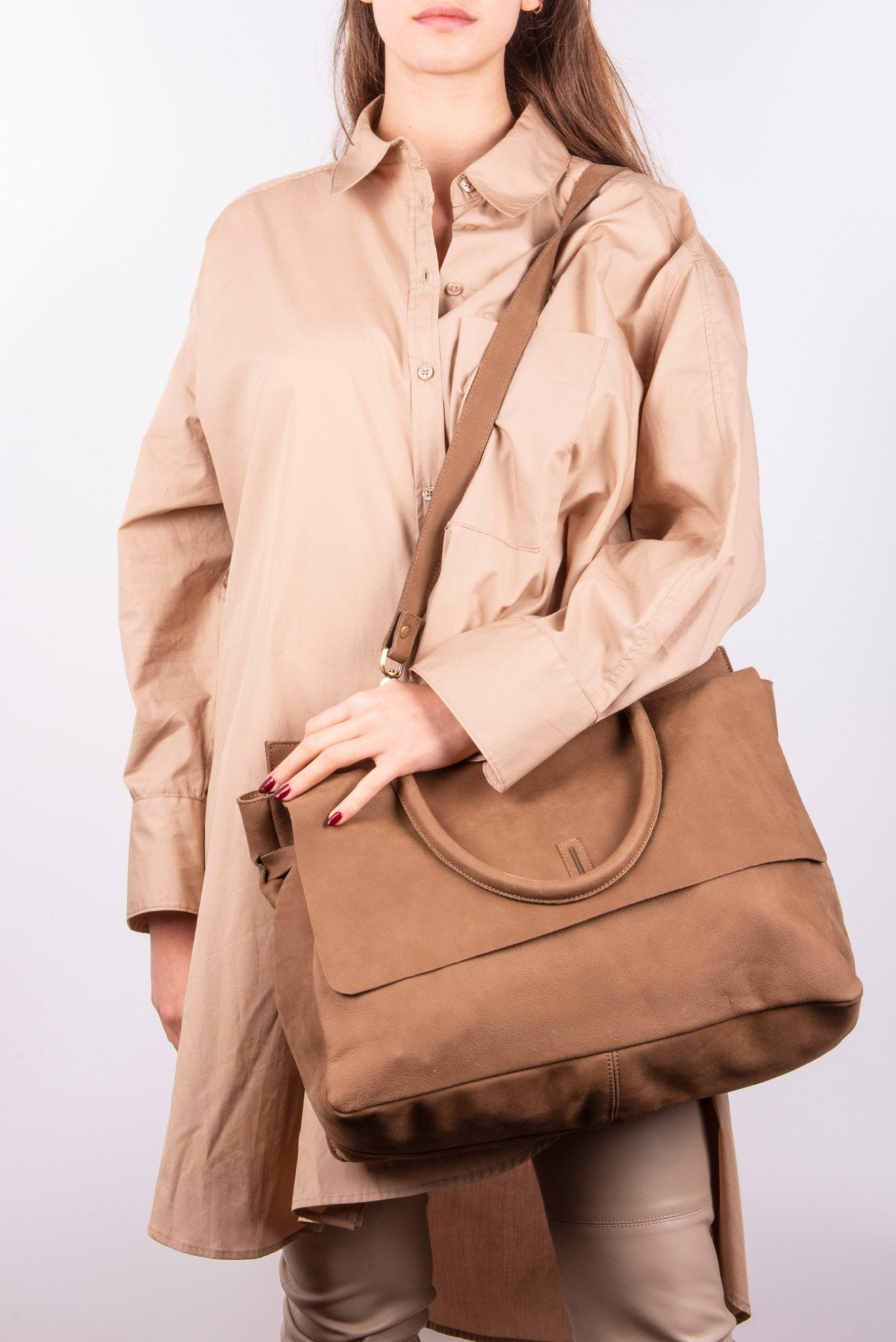Selma long beach fango - borsa a tracolla in pelle beige - Marta Ray