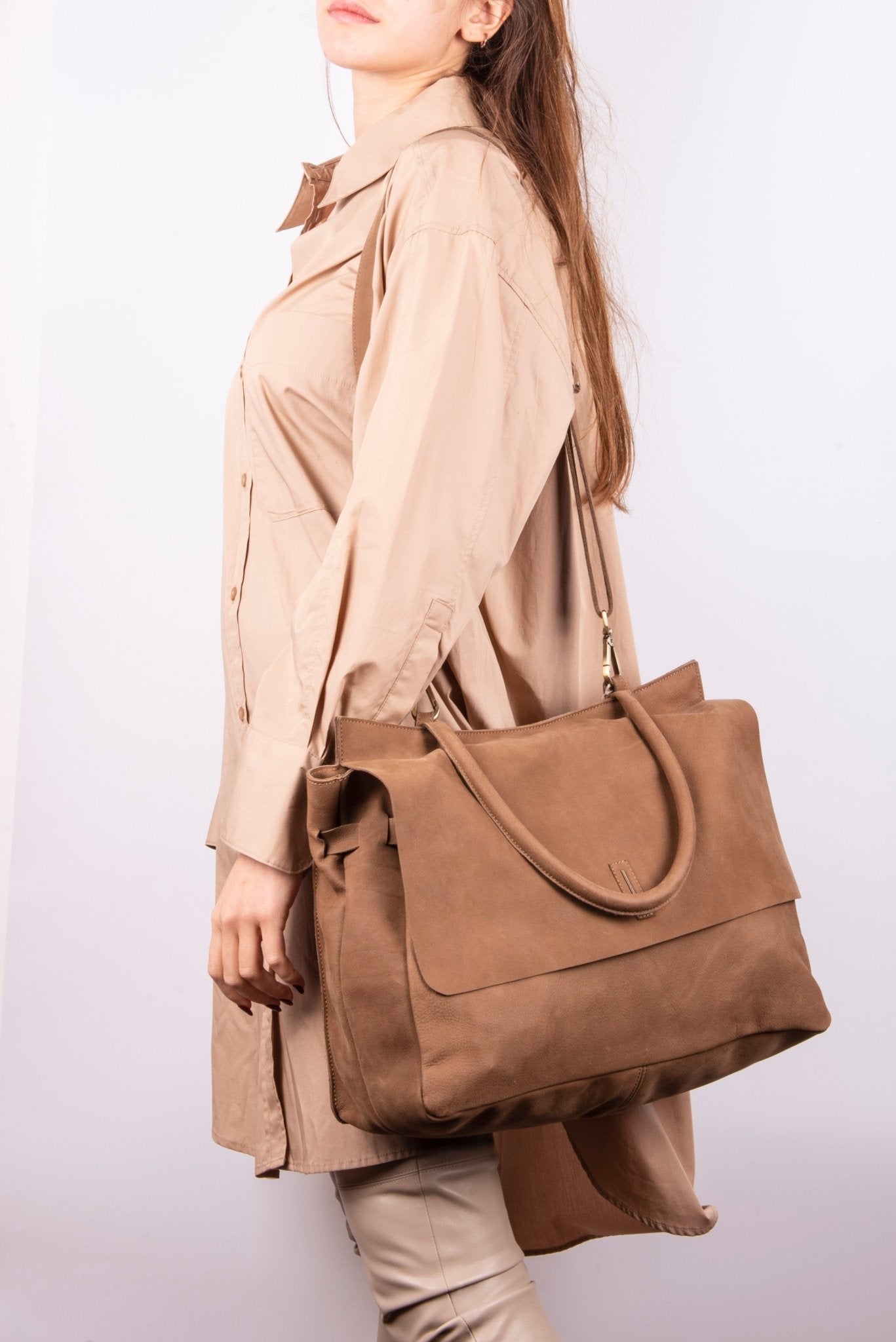 Selma long beach fango - borsa a tracolla in pelle beige - Marta Ray