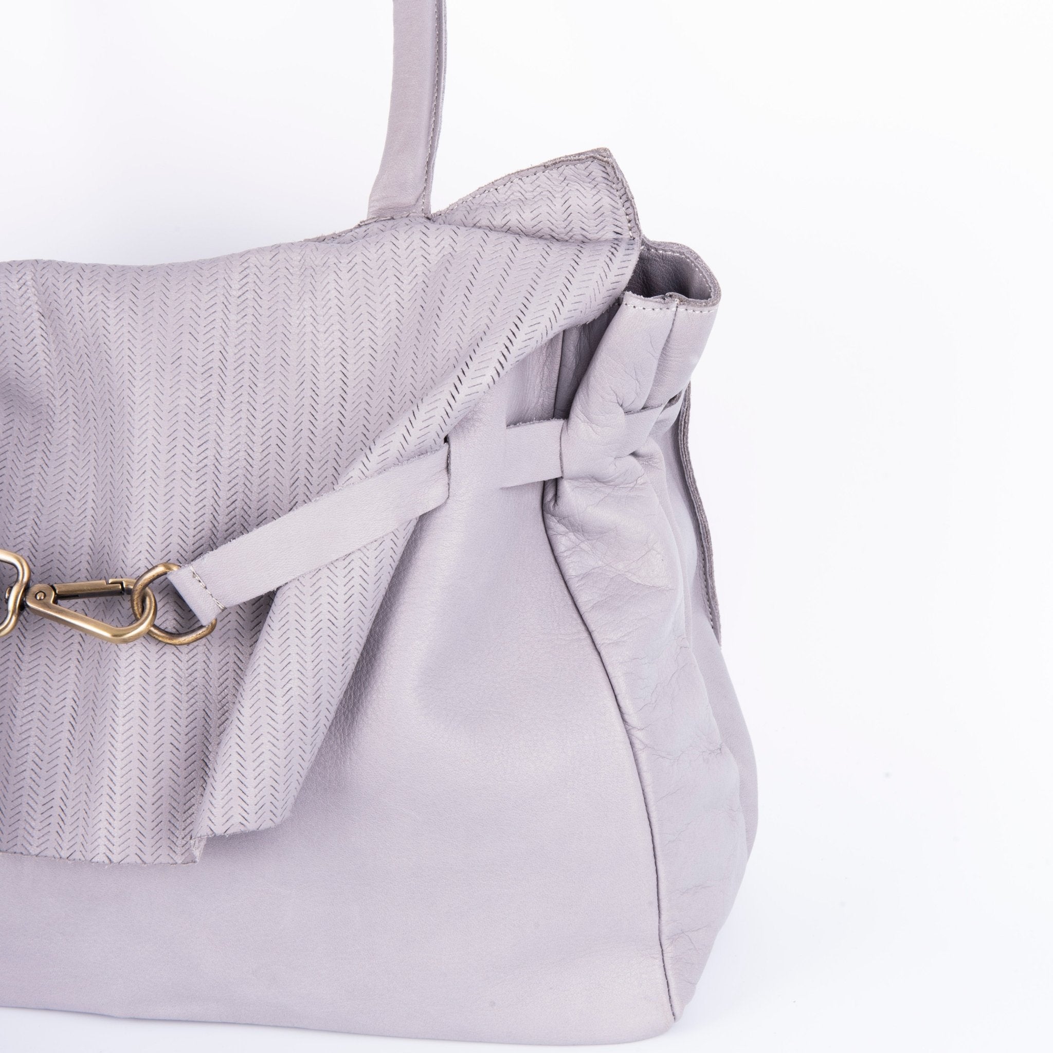 Selma mousse spighetta perla akoya - borsa spalla e tracolla in pelle grigio chiaro - Marta Ray